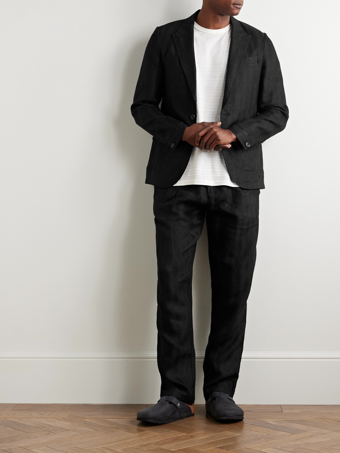 Shop Oliver Spencer Wyndhams Embroidered Linen Suit Jacket In Black