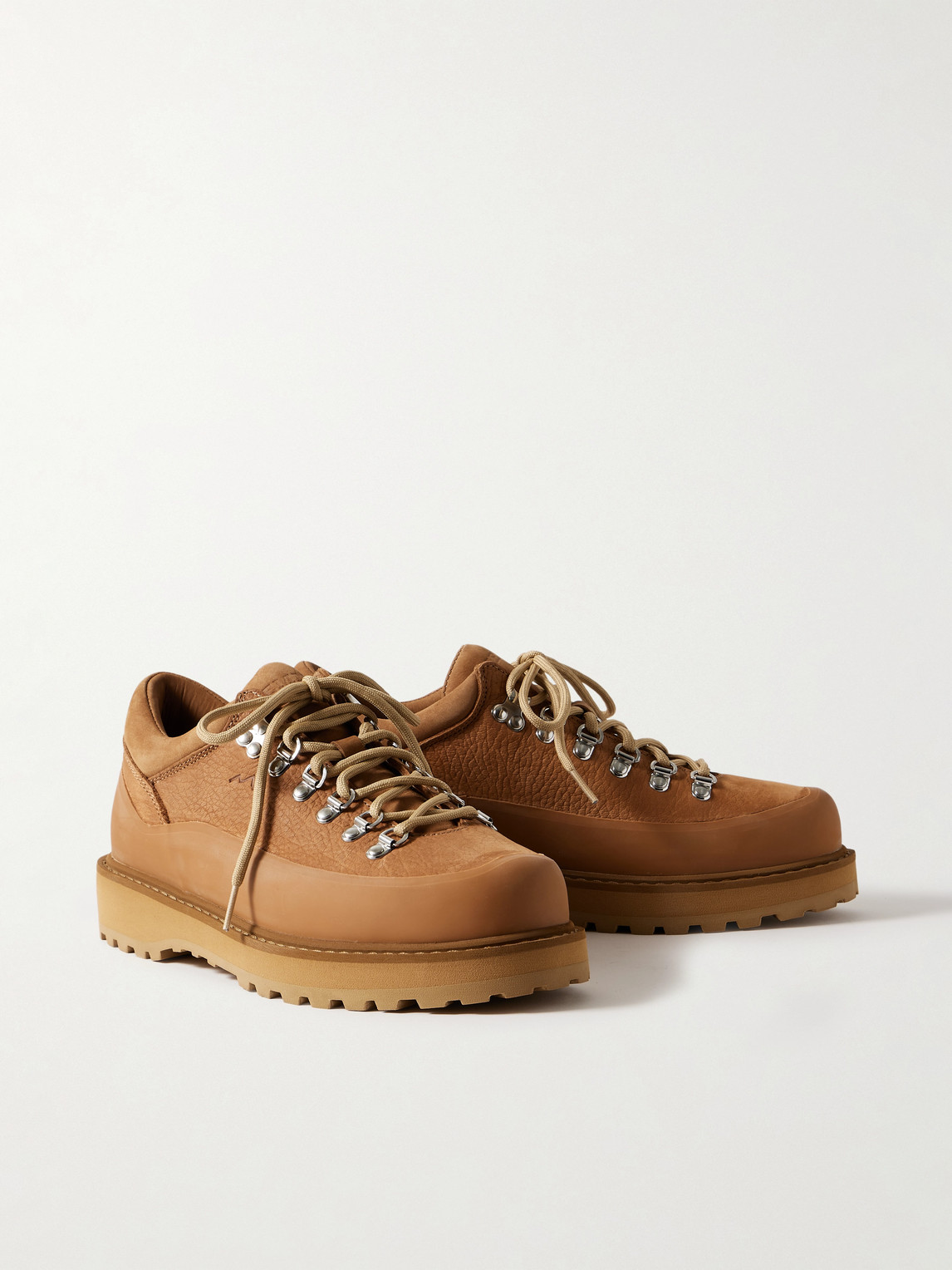 Diemme Cornaro Gomma Rubber And Nubuck-trimmed Full-grain Leather Sneakers In Brown