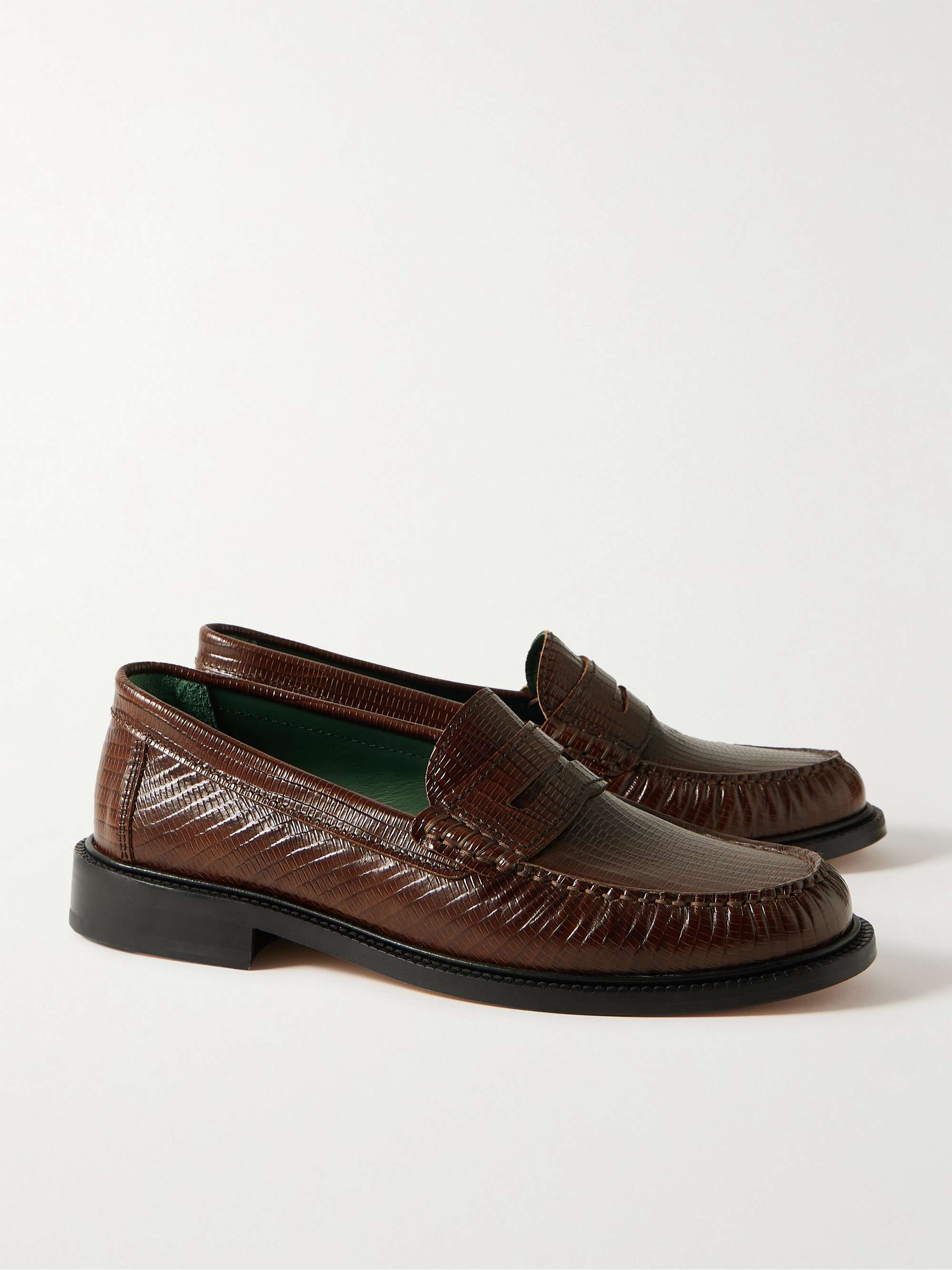 VINNY S Yardee Lizard Effect Leather Penny Loafers for Men MR PORTER
