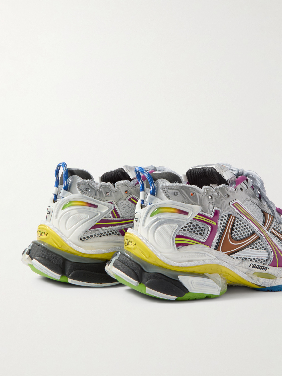 Balenciaga Runner Distressed Rubber And Mesh Sneakers In Gray
