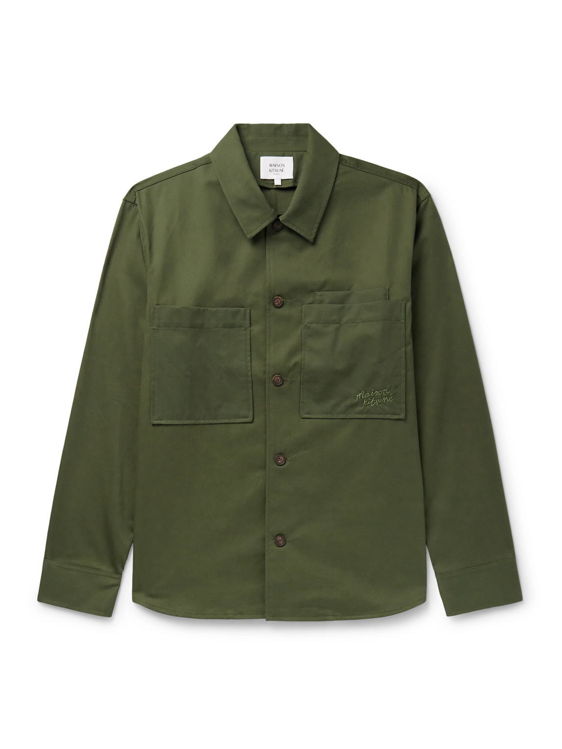 MAISON KITSUNÉ - Logo-Embroidered Cotton-Twill Overshirt - Men - Green - XL