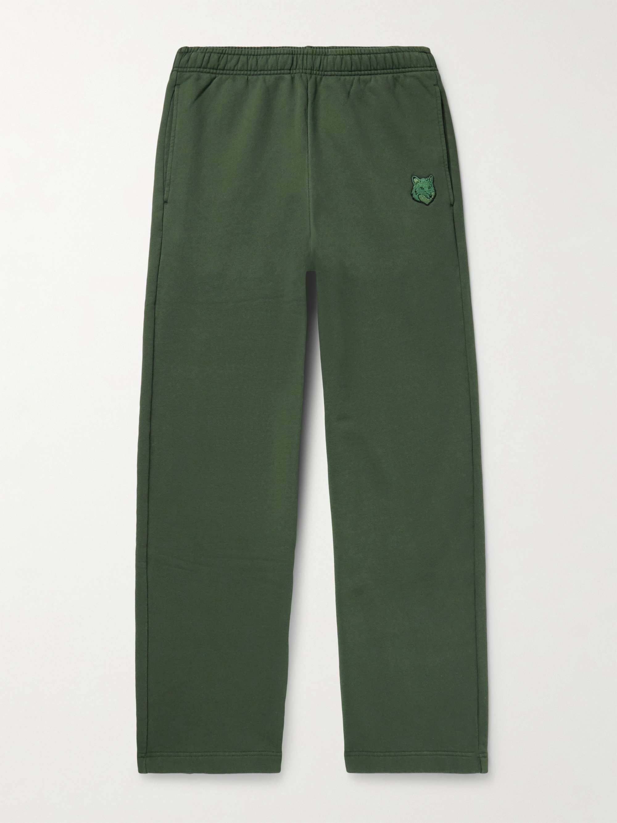 Green Bold Straight Leg Logo Appliqued Cotton Jersey Sweatpants MAISON KITSUNE MR PORTER
