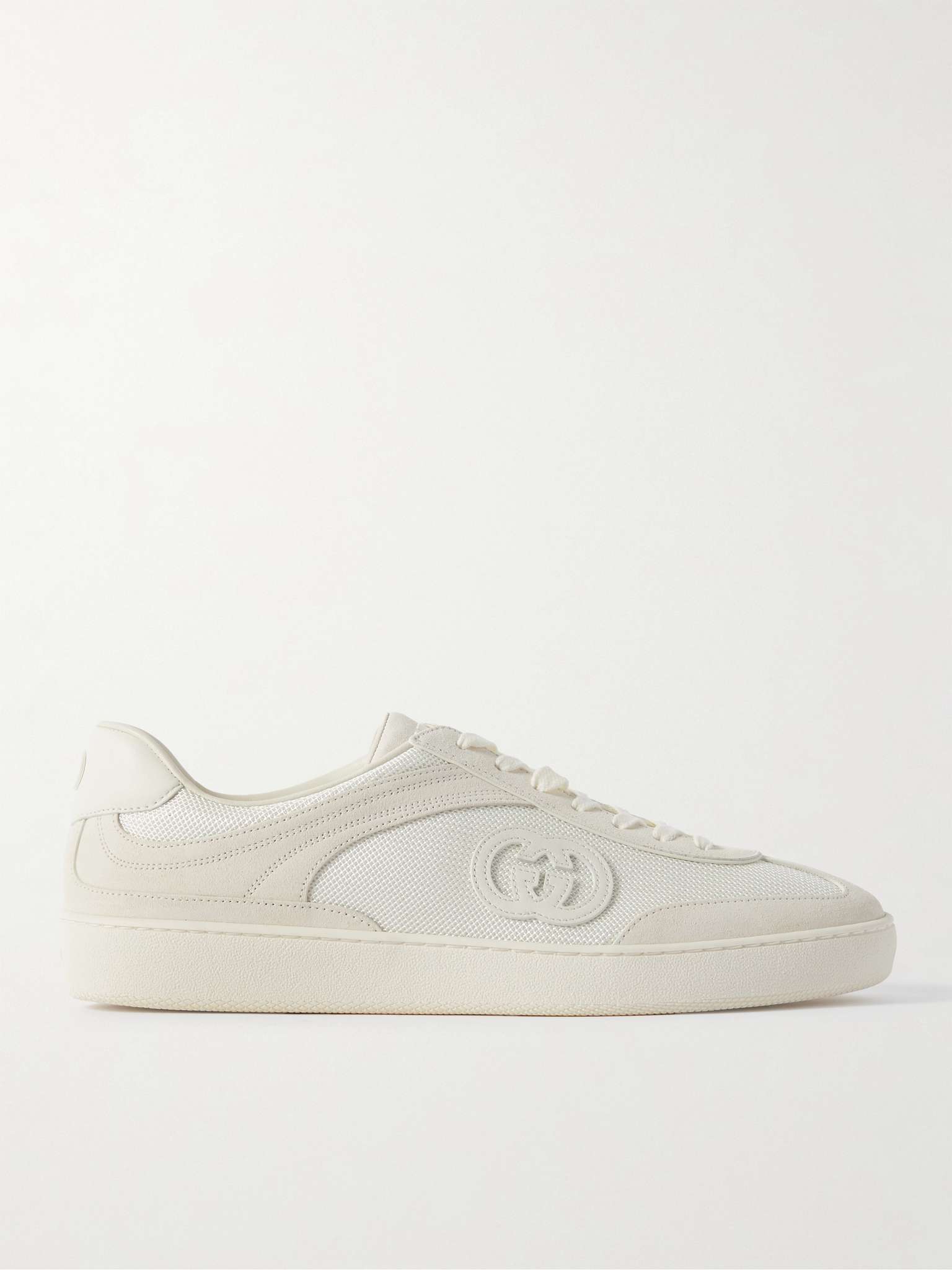 Leather-Trimmed Suede and Mesh Sneakers