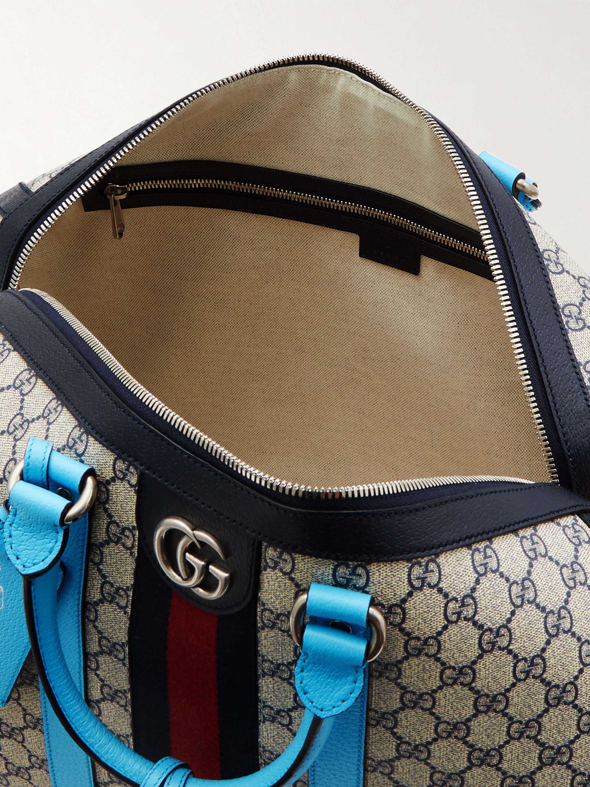 GUCCI Savoy Leather-Trimmed Monogrammed Coated-Canvas Duffle Bag for ...