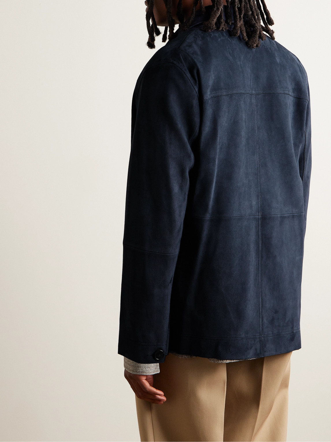 Shop Yves Salomon Suede Jacket In Blue