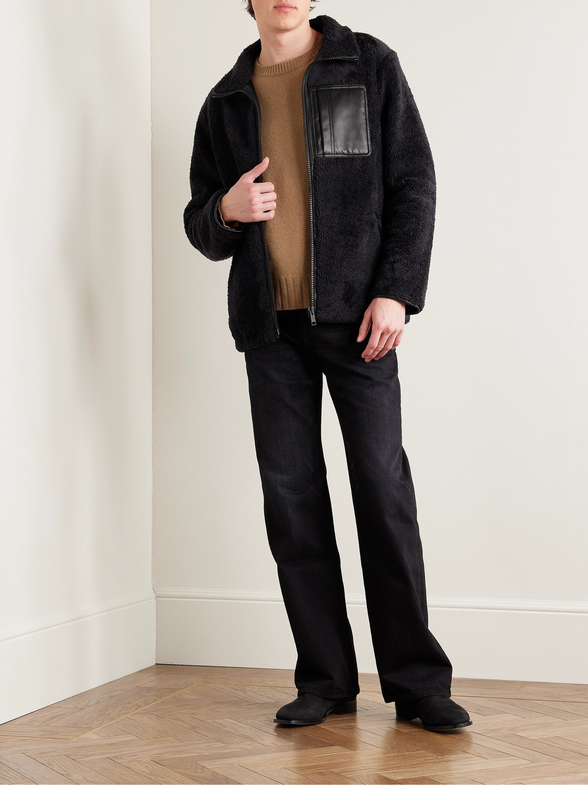 Shop Yves Salomon Reversible Leather-trimmed Shearling And Shell Jacket In Black