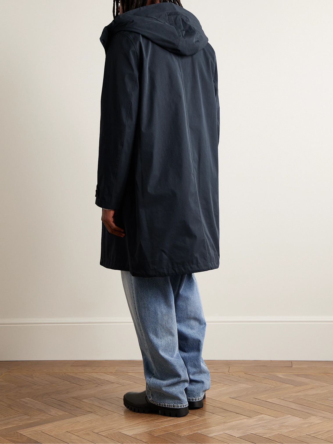 Shop Yves Salomon Waxed Cotton-blend Hooded Parka In Blue