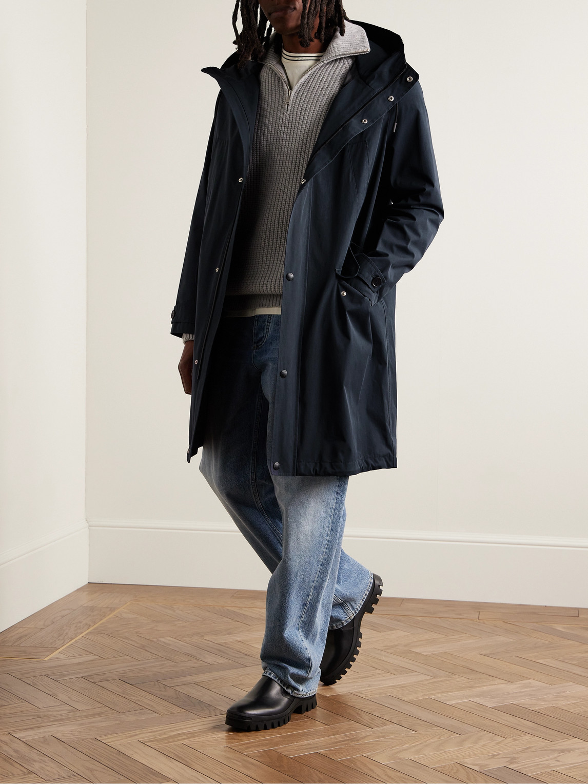 Shop Yves Salomon Waxed Cotton-blend Hooded Parka In Blue