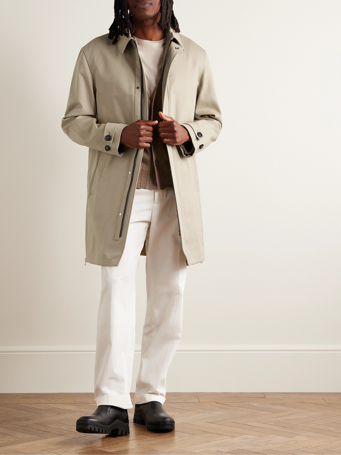 Shop Yves Salomon Leather-trimmed Double-faced Cotton-twill Coat In Neutrals