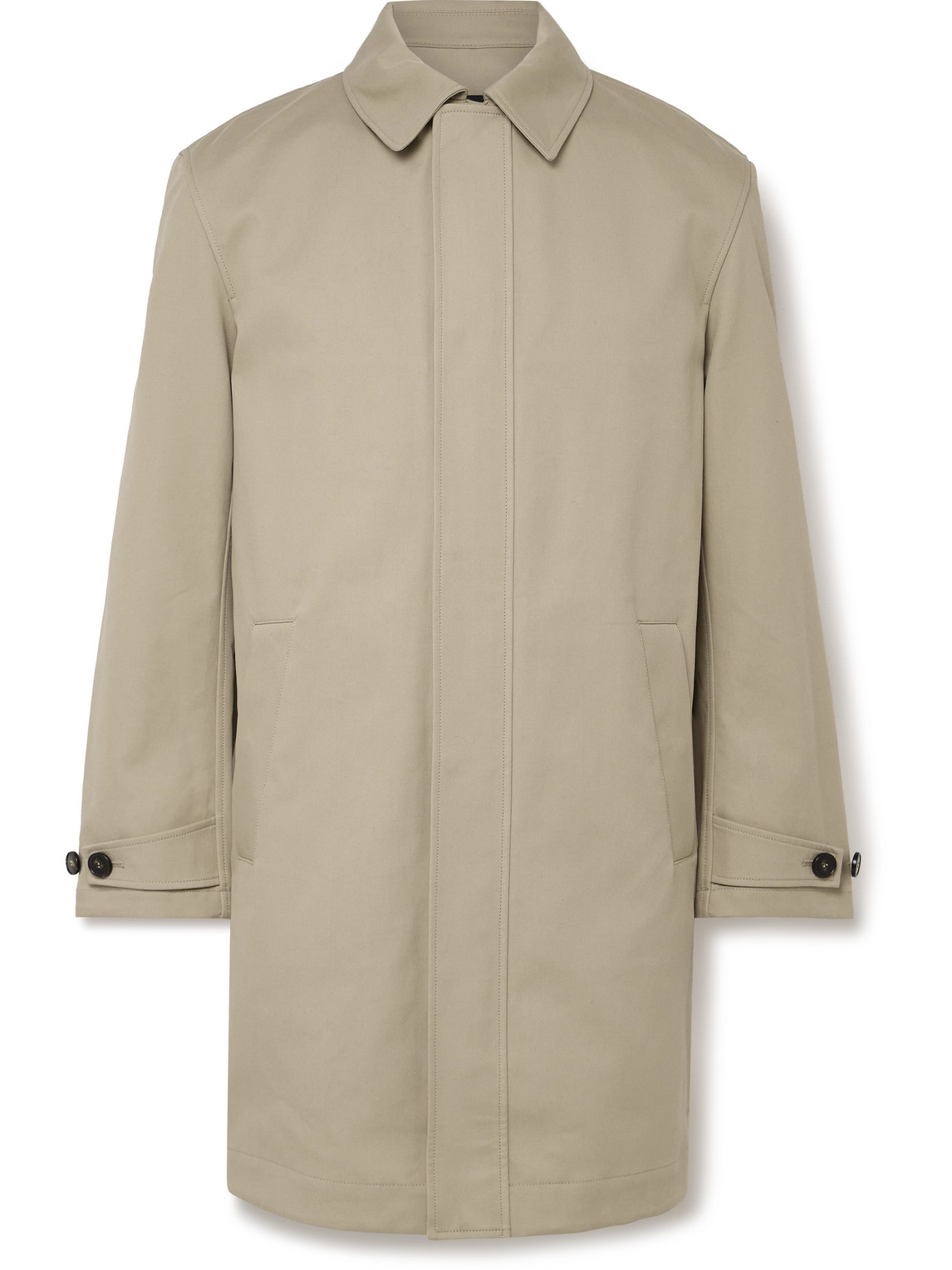 Leather-Trimmed Double-Faced Cotton-Twill Coat