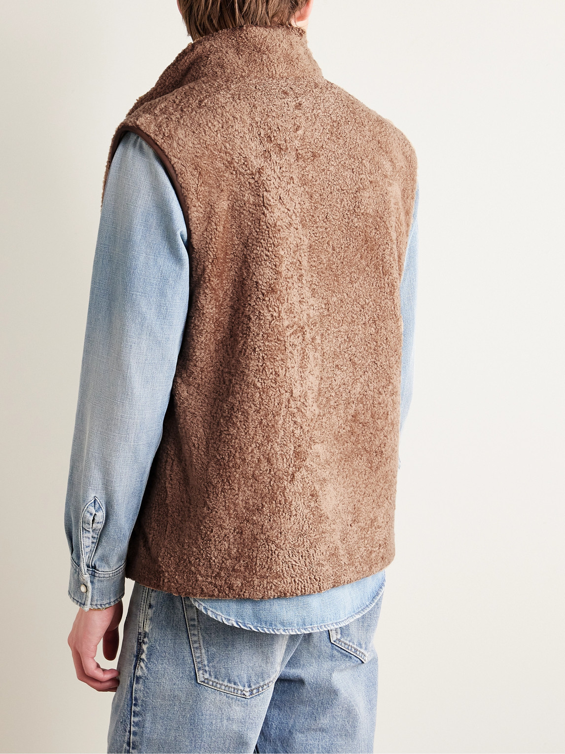 Shop Yves Salomon Leather-trimmed Shearling Gilet In Brown