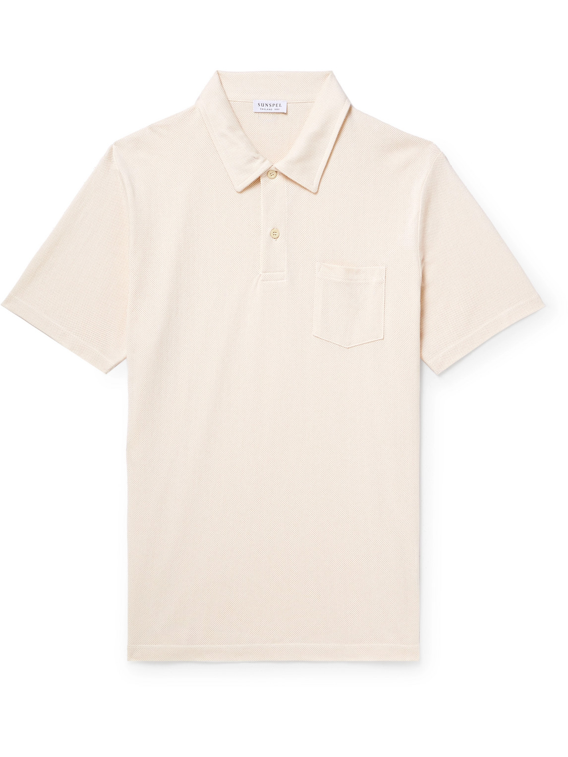 Sunspel Riviera Slim-fit Cotton-mesh Polo Shirt In Neutrals