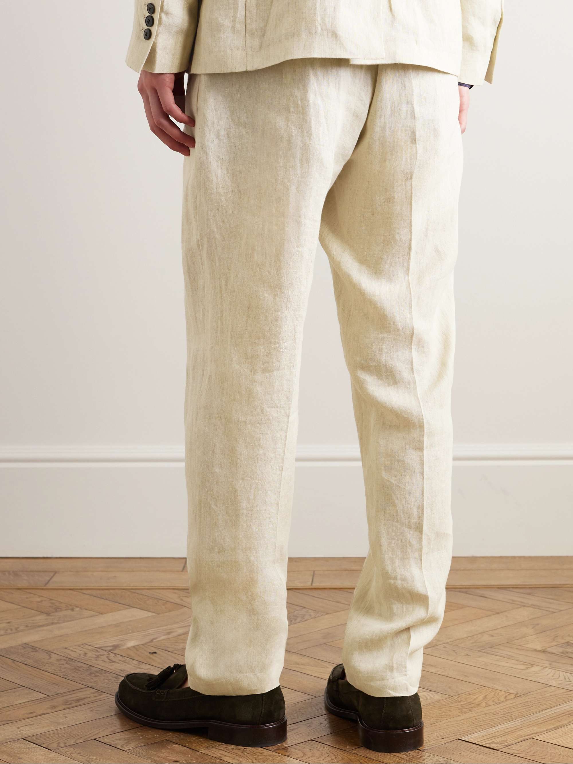 SUNSPEL Straight-Leg Pleated Linen Suit Trousers