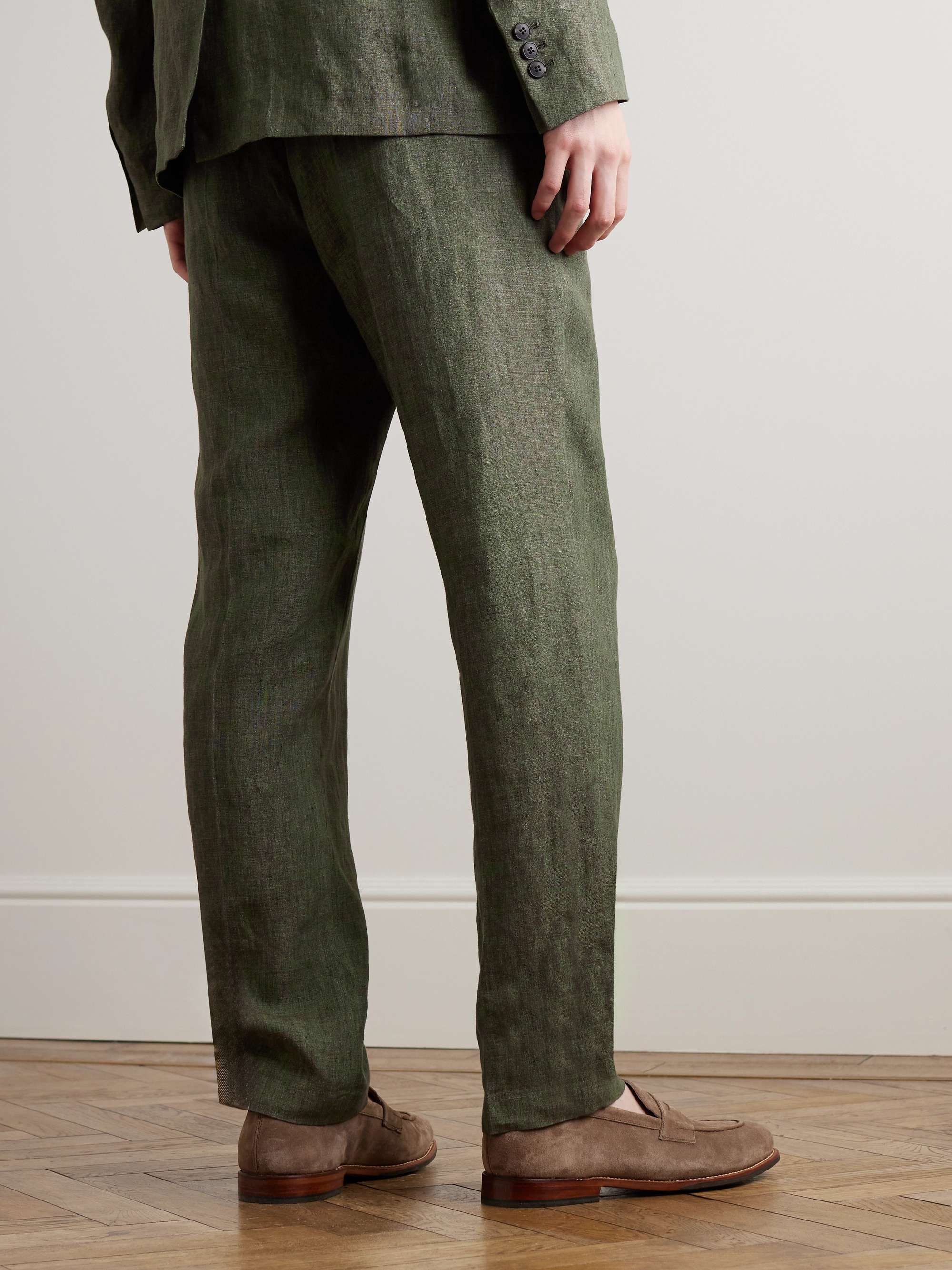 SUNSPEL Straight-Leg Pleated Linen Suit Trousers