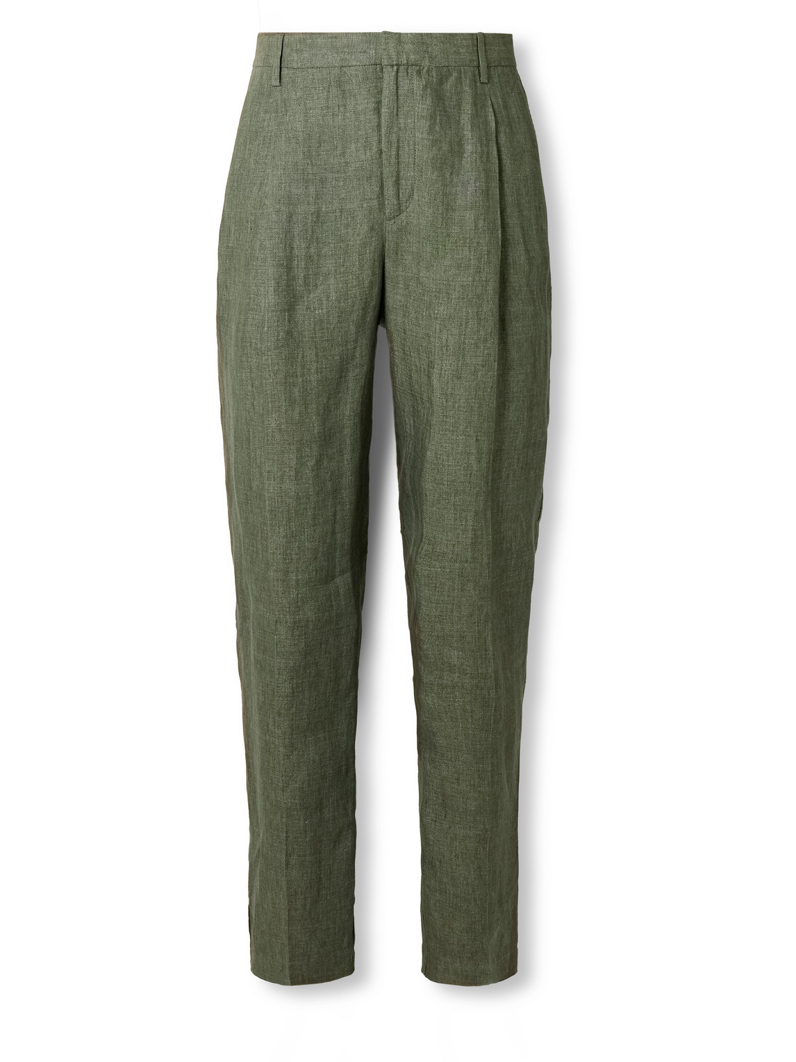 Straight-Leg Pleated Linen Suit Trousers
