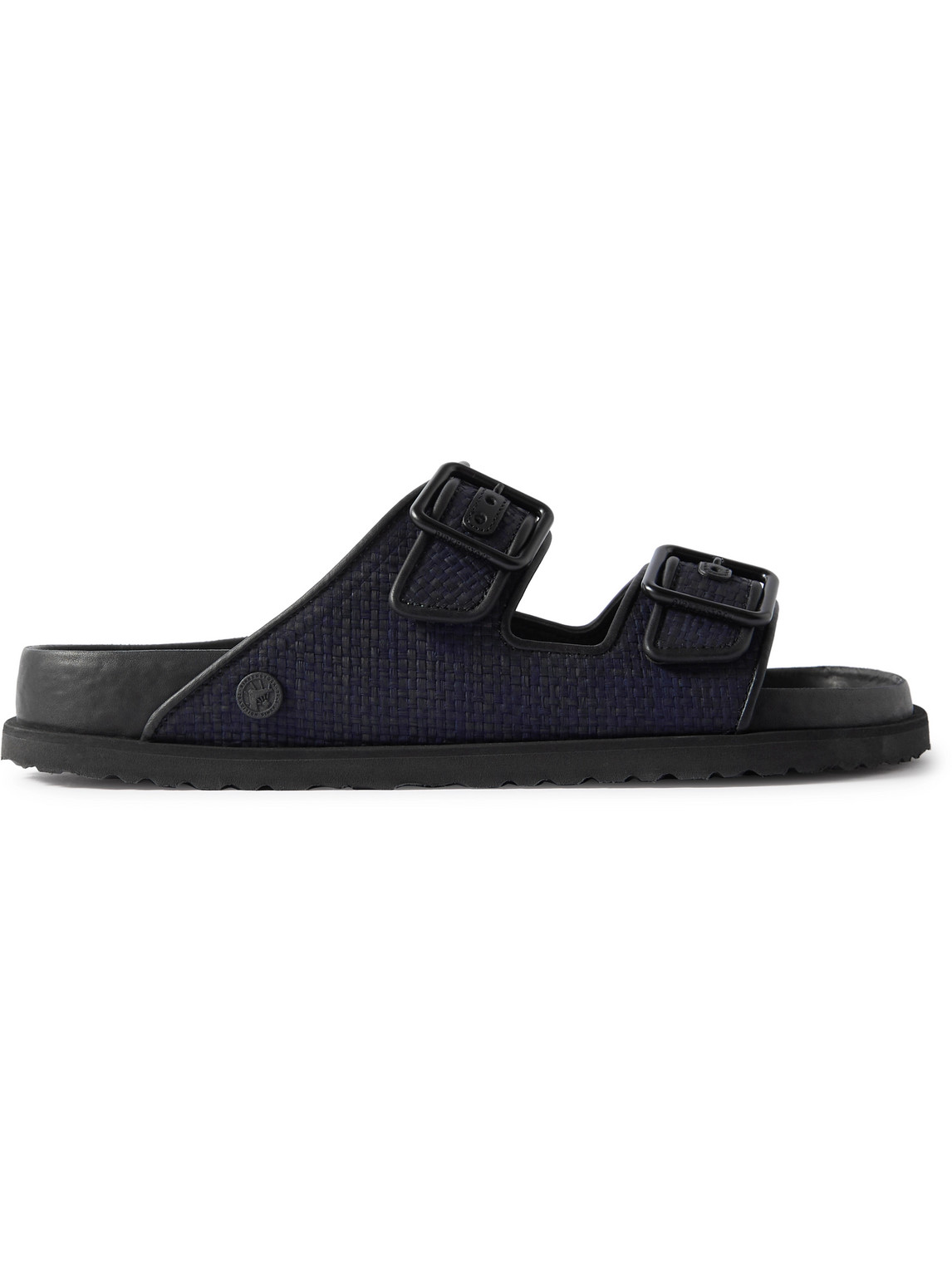 BIRKENSTOCK ARIZONA LEATHER-TRIMMED RAFFIA SANDALS