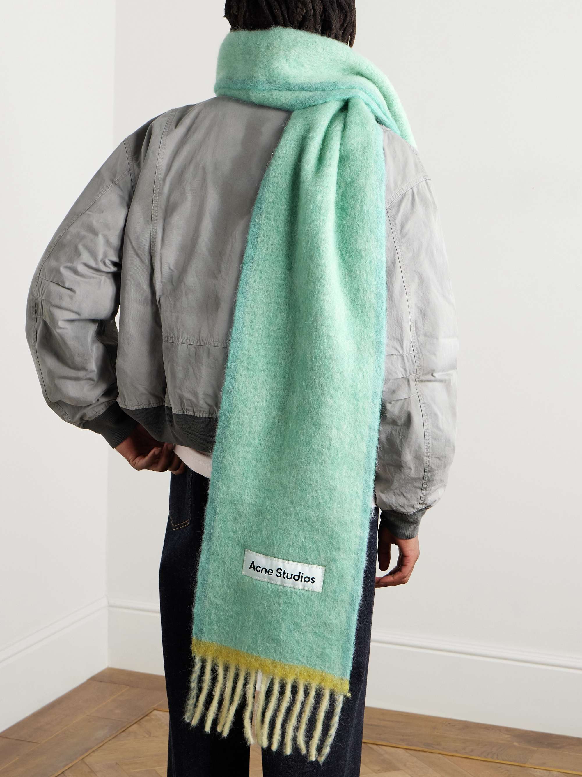 ACNE STUDIOS Varinga Tie-Dyed Fringed Knitted Scarf for Men