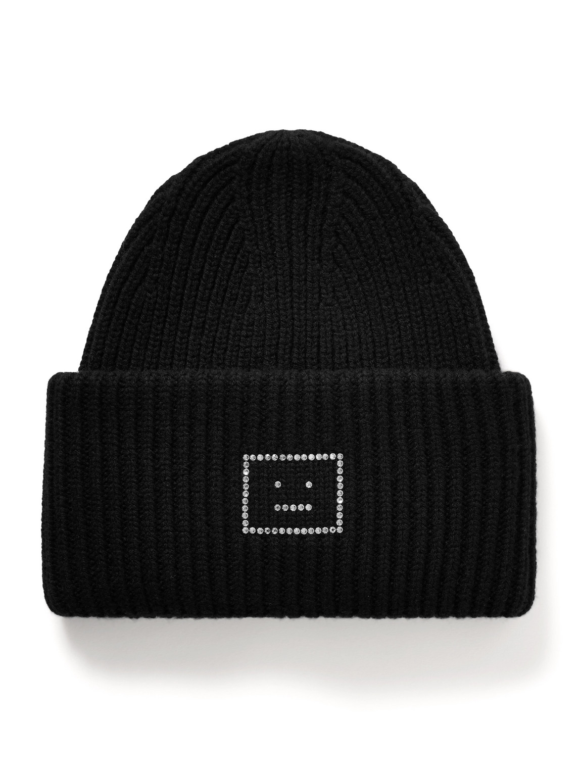 Acne Studios Crystal-embellished Ribbed Wool Beanie In Black