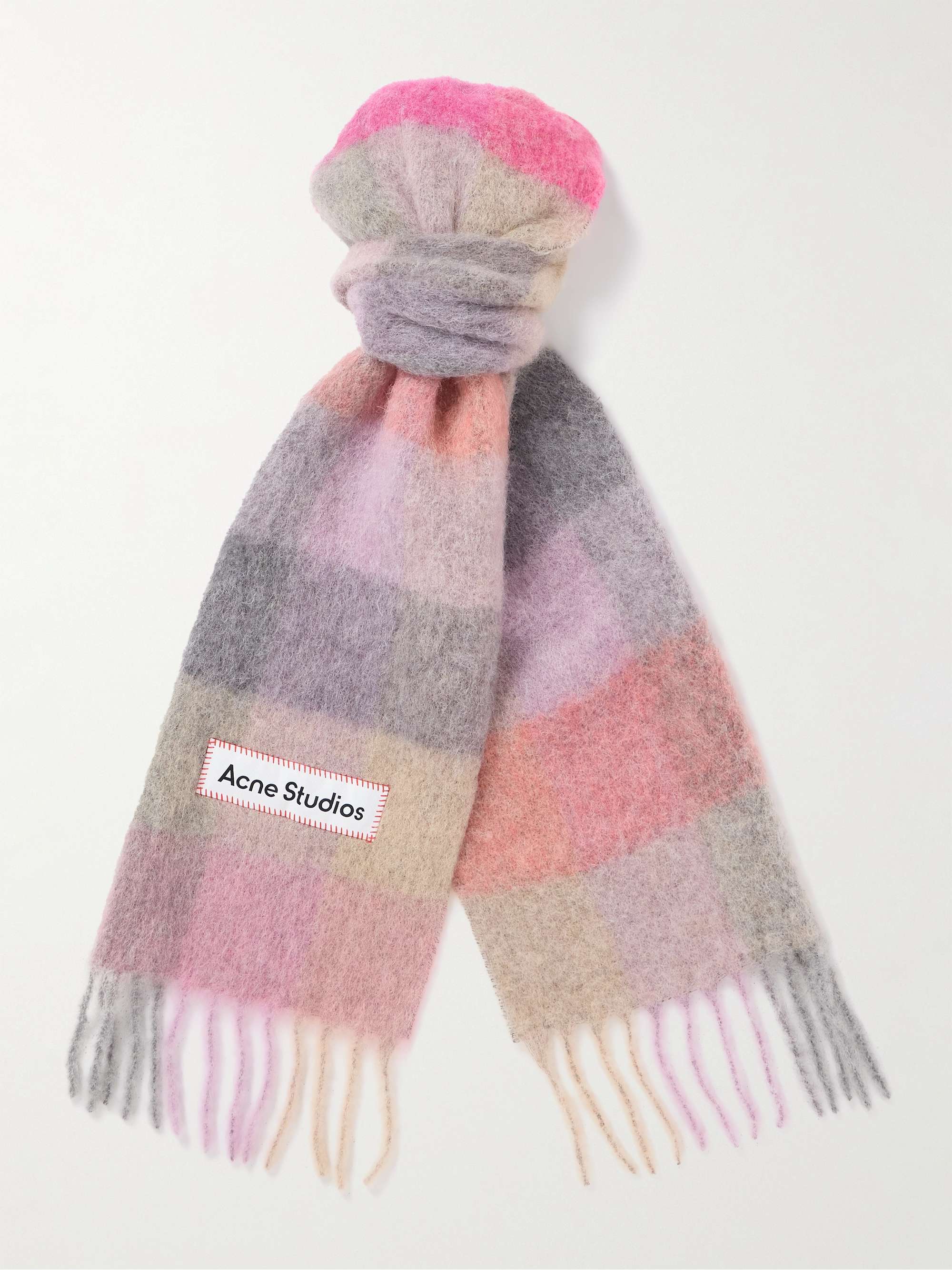 ACNE STUDIOS ニットマフラー フリンジ付き チェック柄 | ミスターポーター 