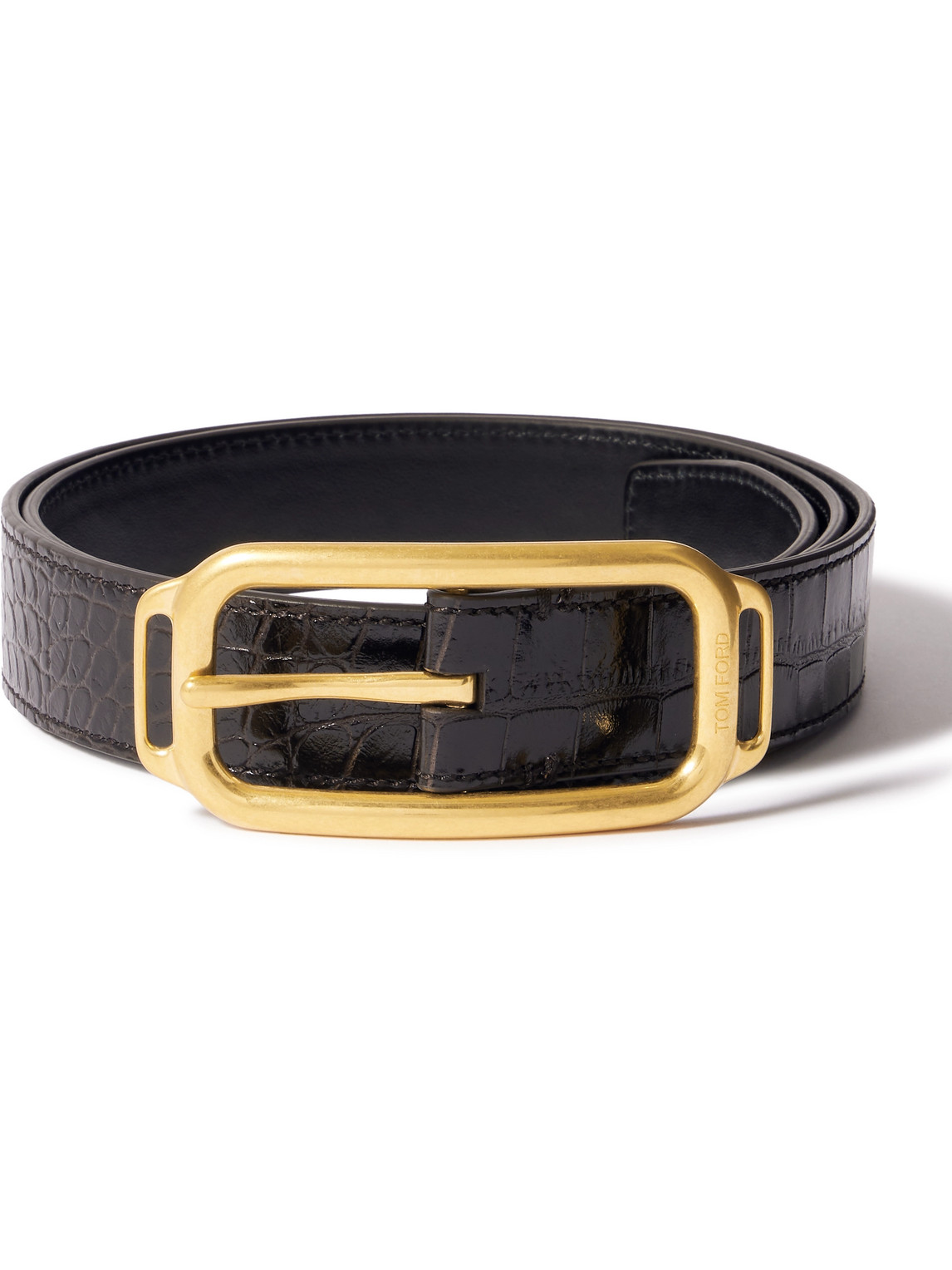 Tom Ford 3cm Croc-effect Leather Belt In Brown