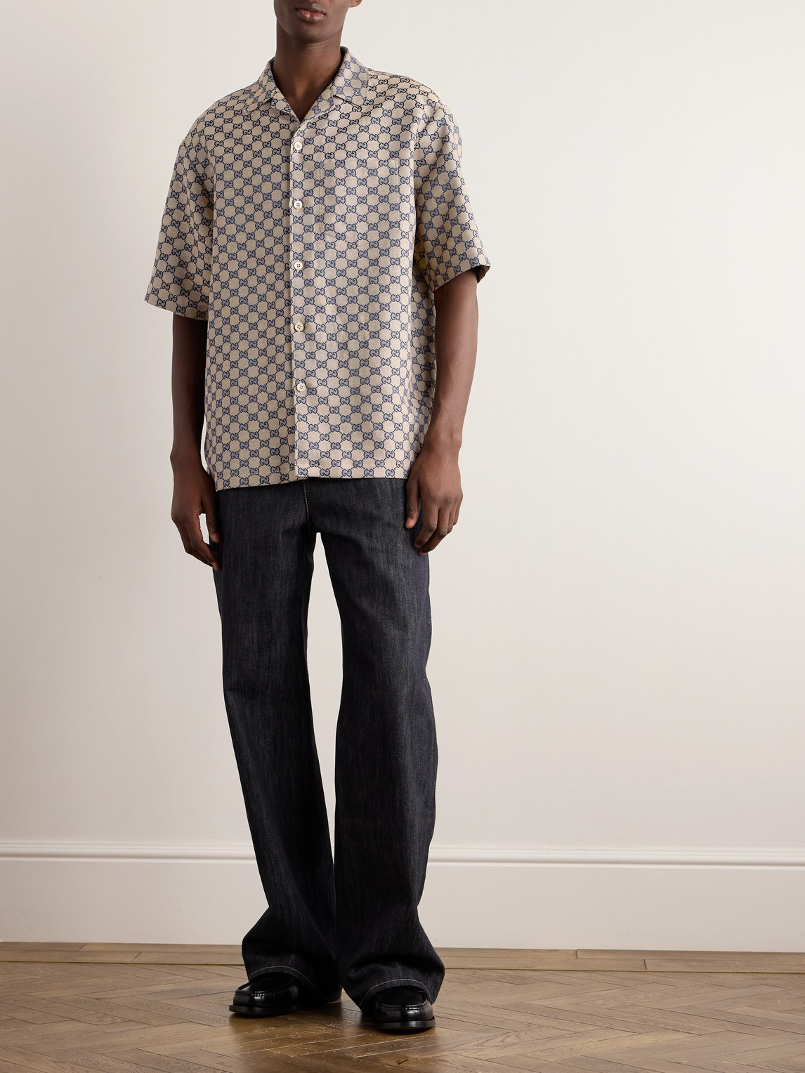 Camp-Collar Logo-Jacquard Linen-Blend Shirt — 2
