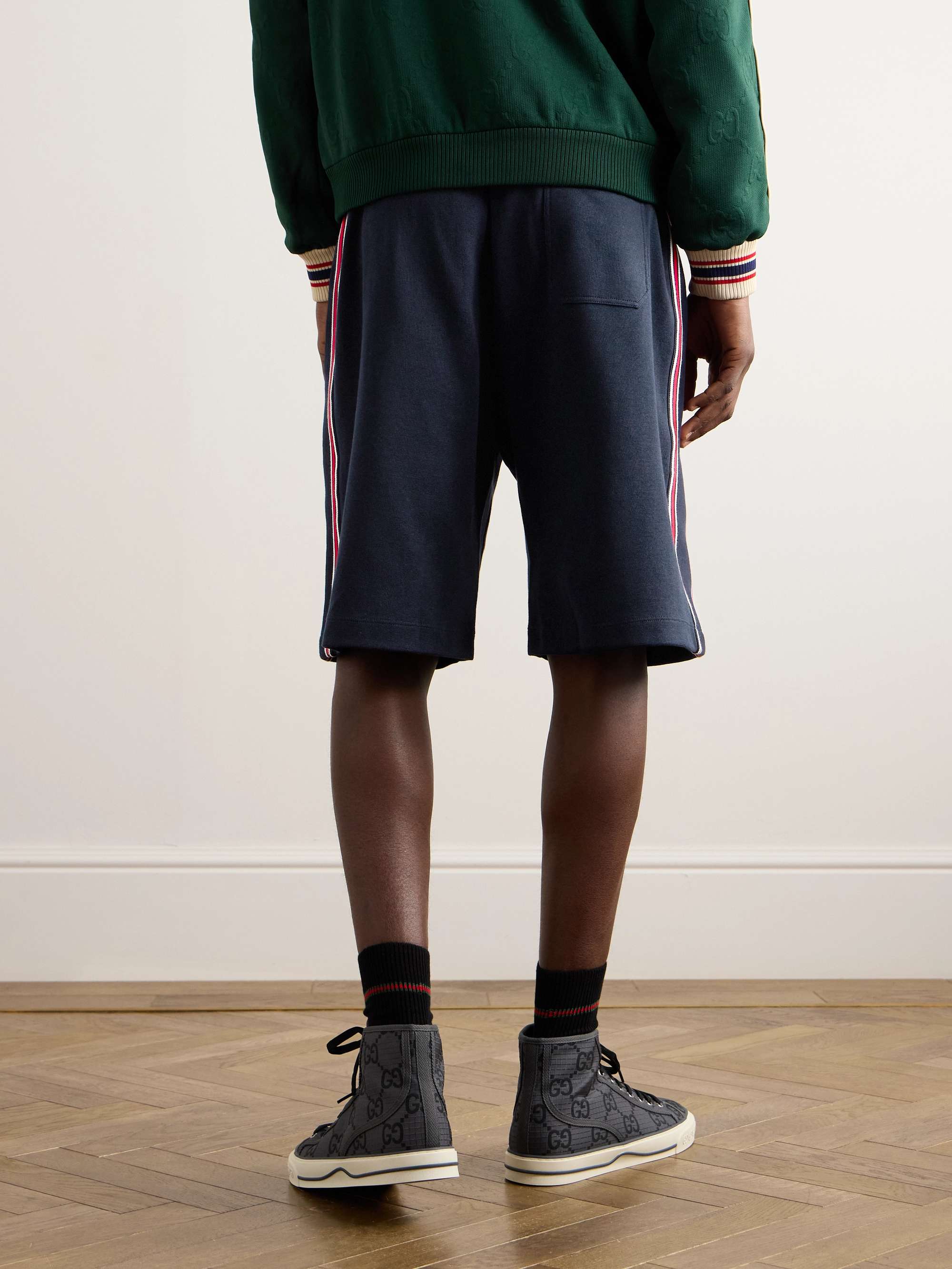 GUCCI Straight-Leg Striped Logo-Embroidered Cotton GUCCI Straight-Leg Striped Logo-Embroidered Cotton