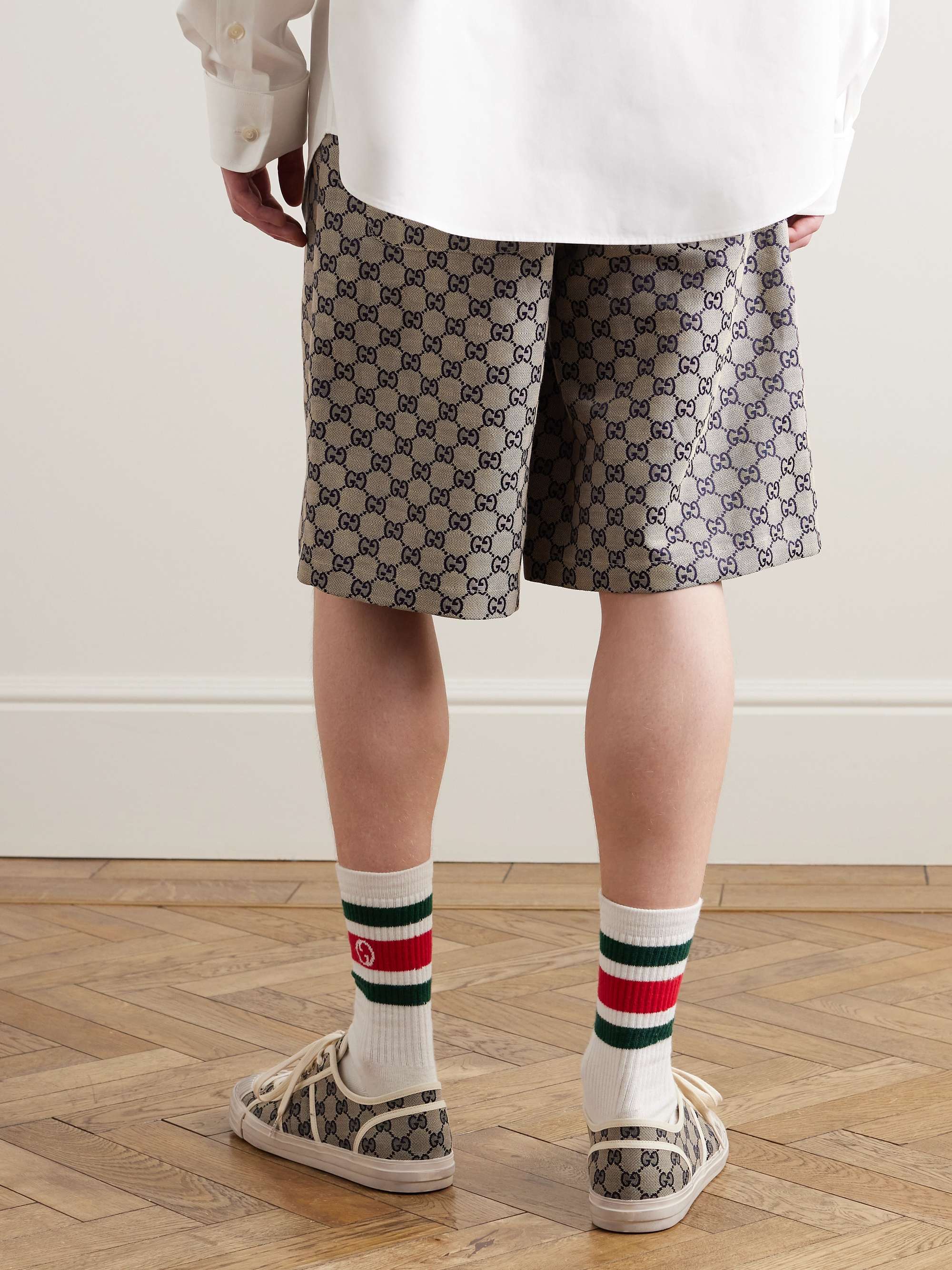 GUCCI Straight-Leg Monogrammed Linen-Blend Jacquard Shorts GUCCI Straight-Leg Monogrammed Linen-Blend Jacquard Shorts