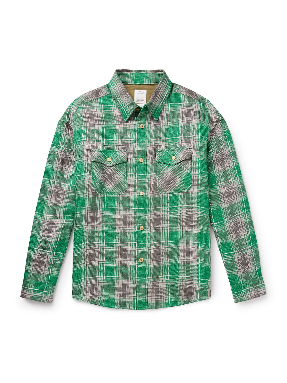 Visvim Checked Wool And Linen-blend Flannel Shirt In Green