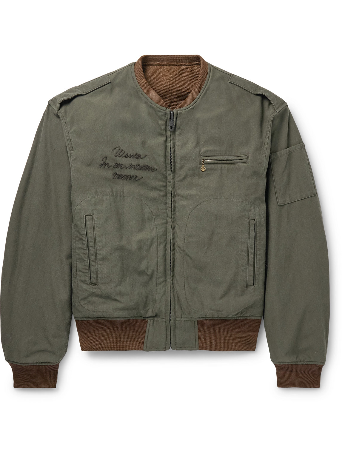 Visvim Reversible Printed Cotton-blend And Twill Bomber Jacket In Green