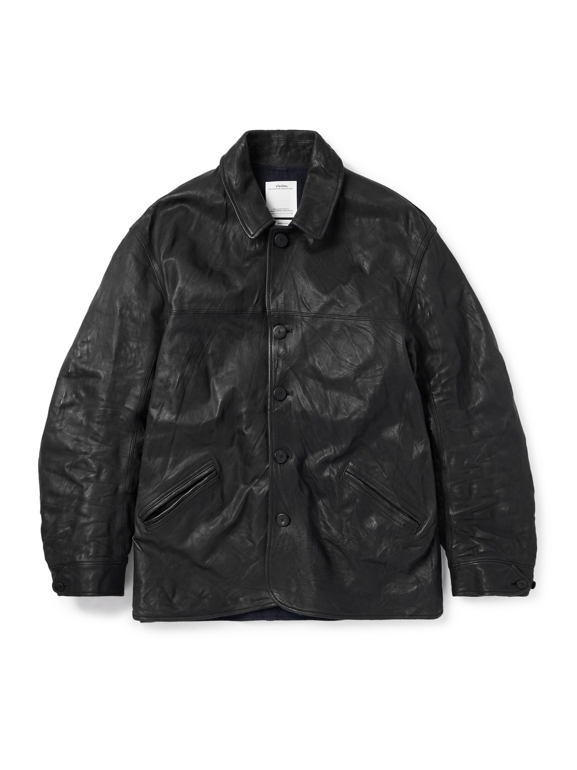 Visvim Crinkled-leather Jacket In Black