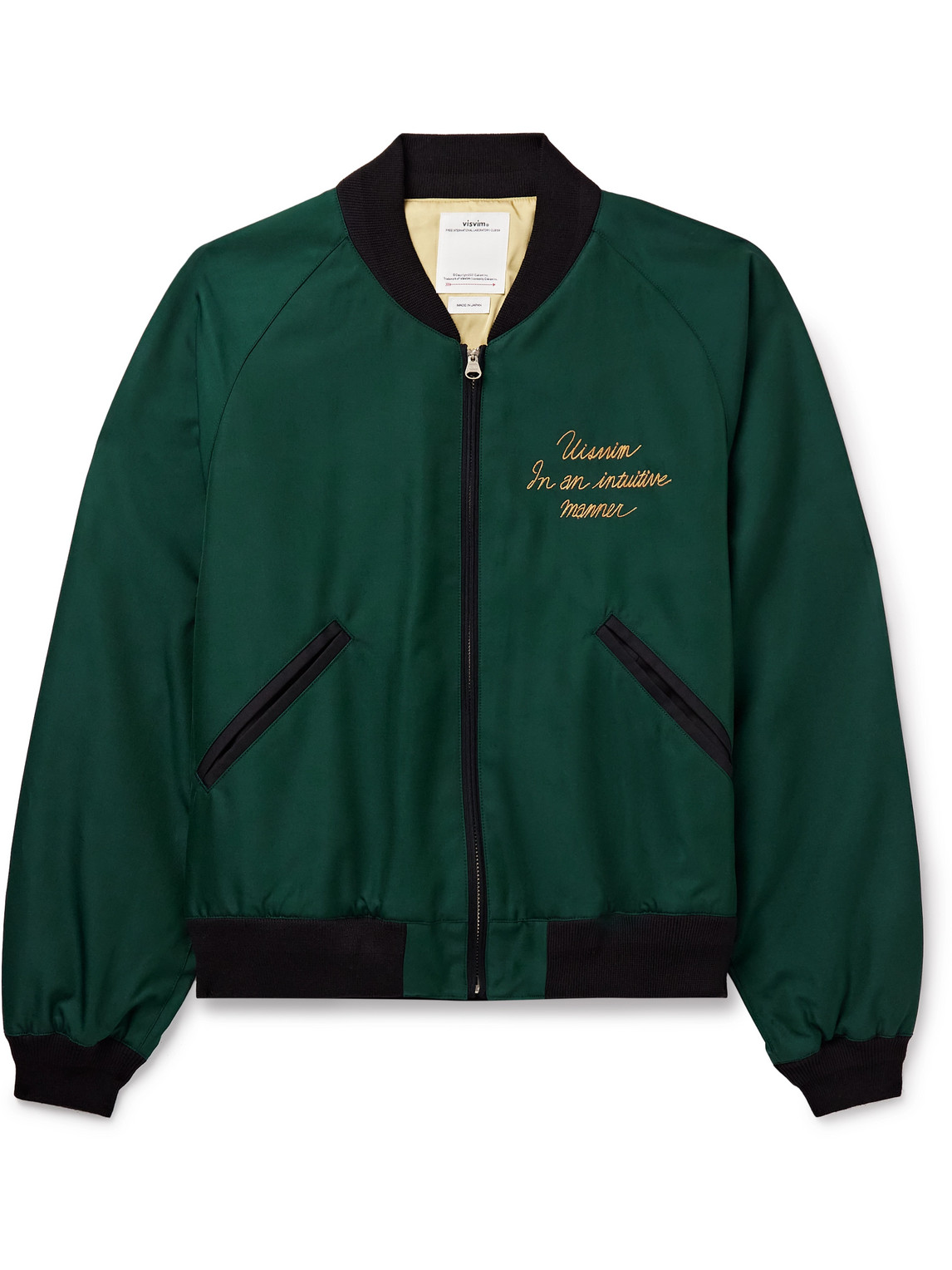 Visvim Cropped Embroidered Wool And Silk-blend Twill Bomber Jacket In Green
