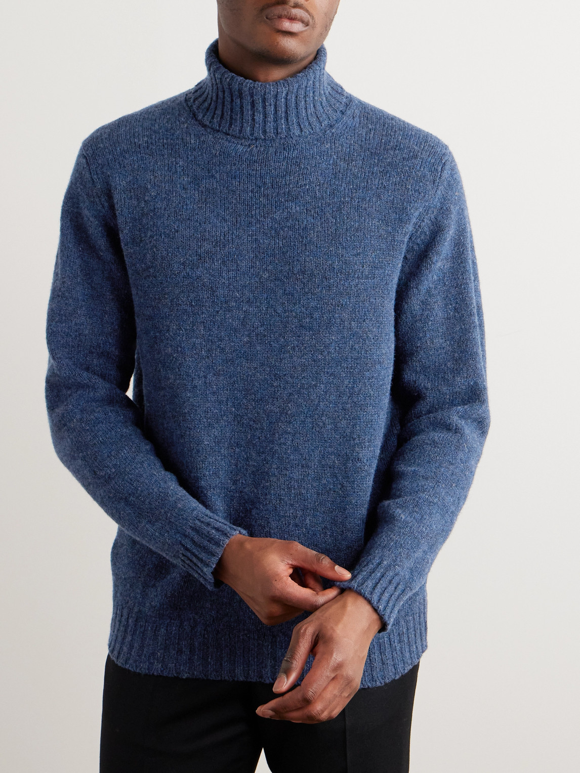 Shop Kingsman Ribbed Shetland Wool Rollneck Sweater In Blue