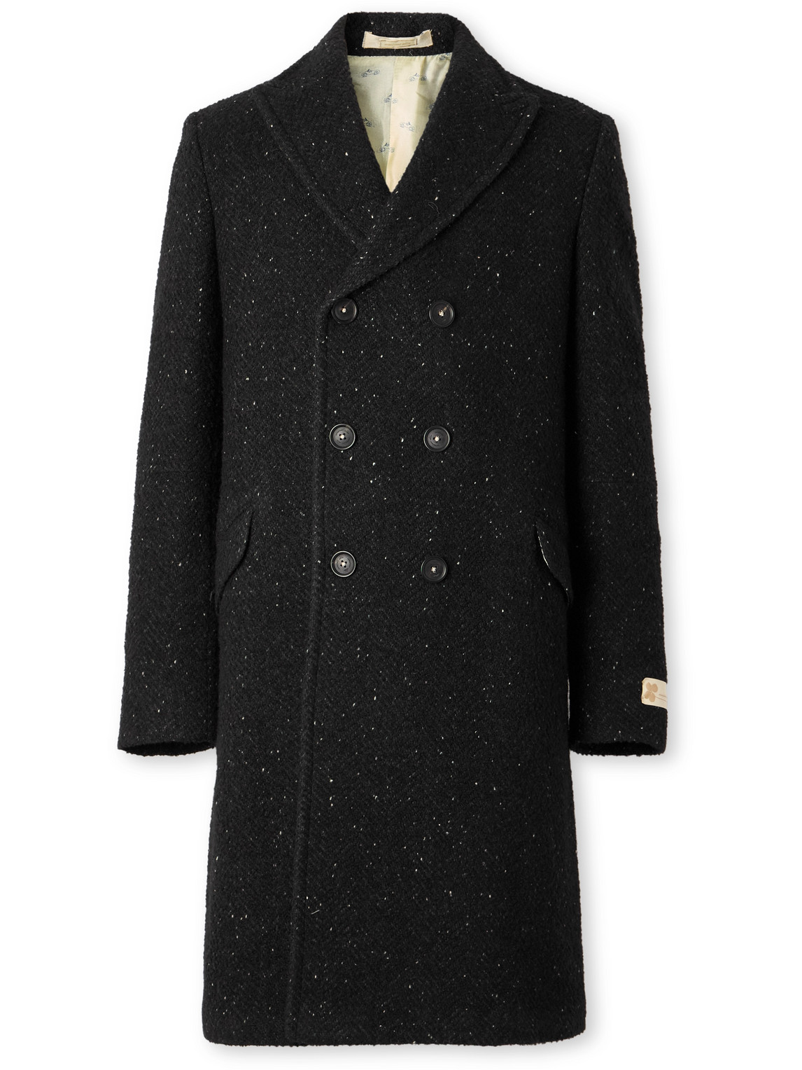 Double-Breasted Herringbone Bouclé Coat