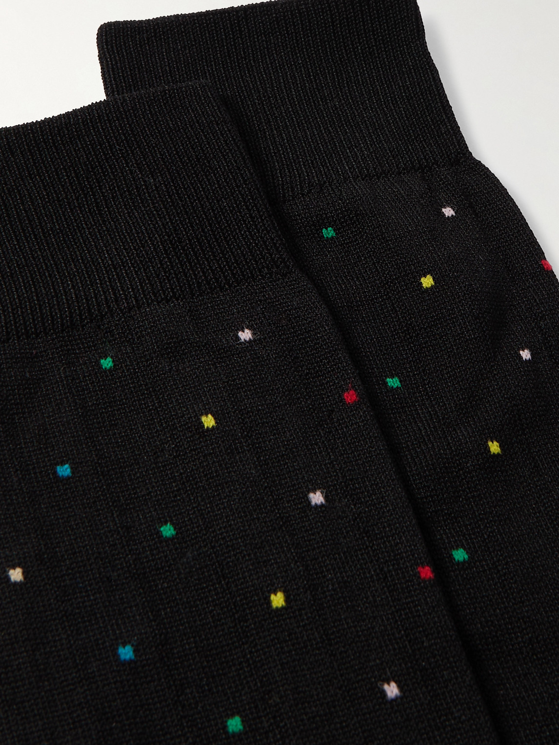 Shop Paul Smith Ribbed Polka-dot Jacquard-knit Cotton-blend Socks In Black