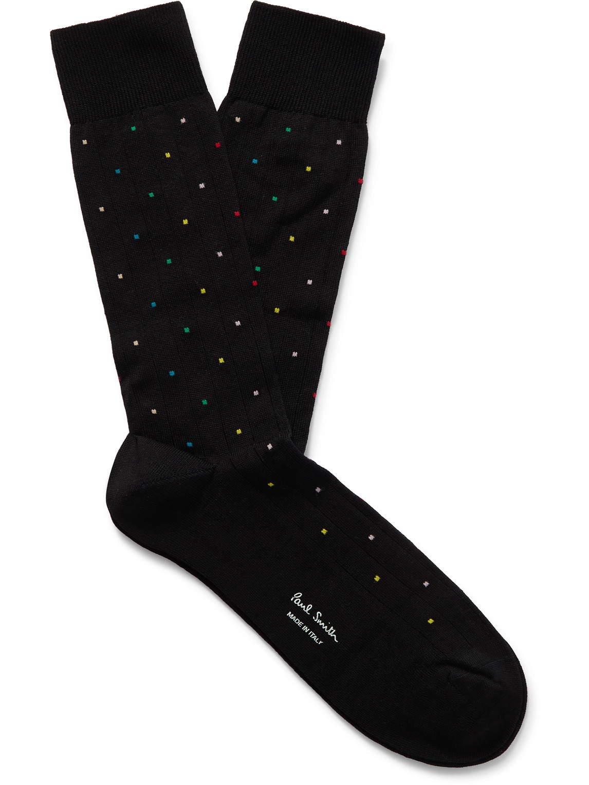 Ribbed Polka-Dot Jacquard-Knit Cotton-Blend Socks