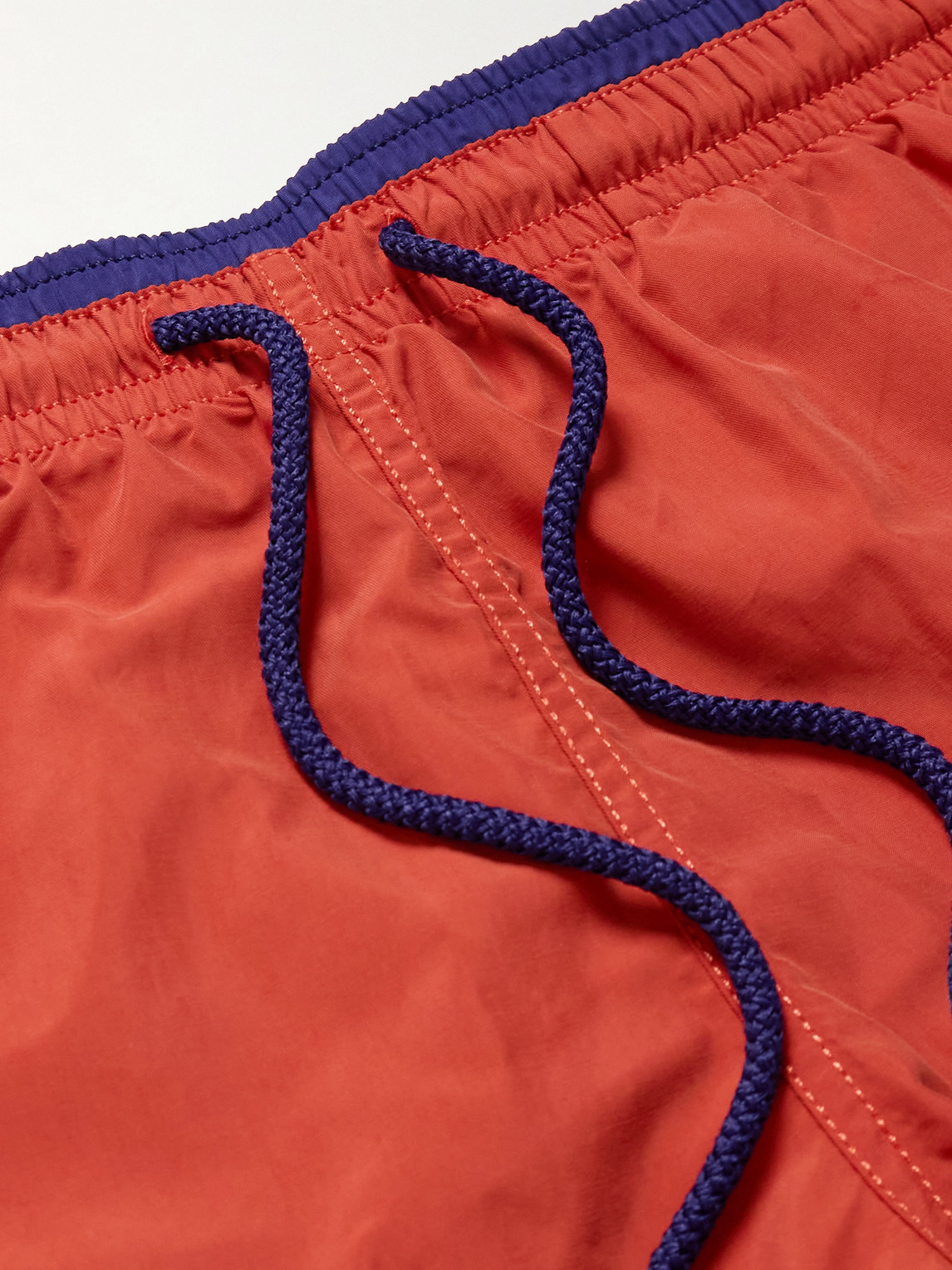 Vilebrequin Solid Bicolor Length Swim Trunks In Red