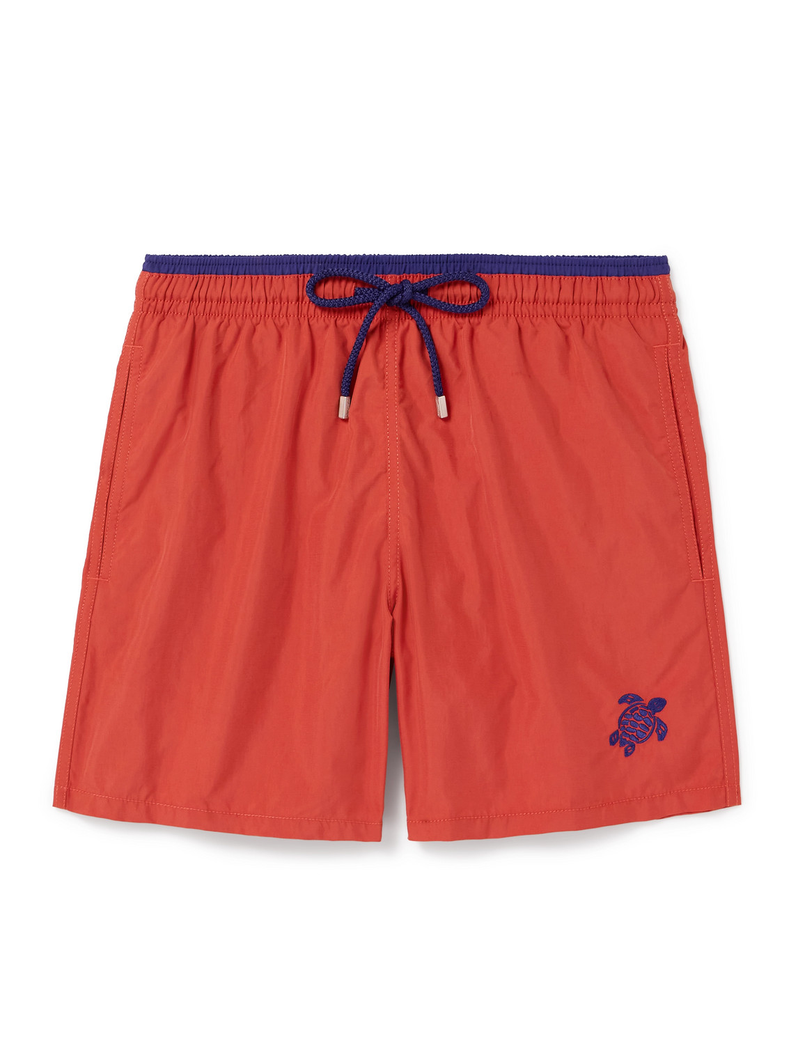 Vilebrequin Solid Bicolor Length Swim Trunks In Red