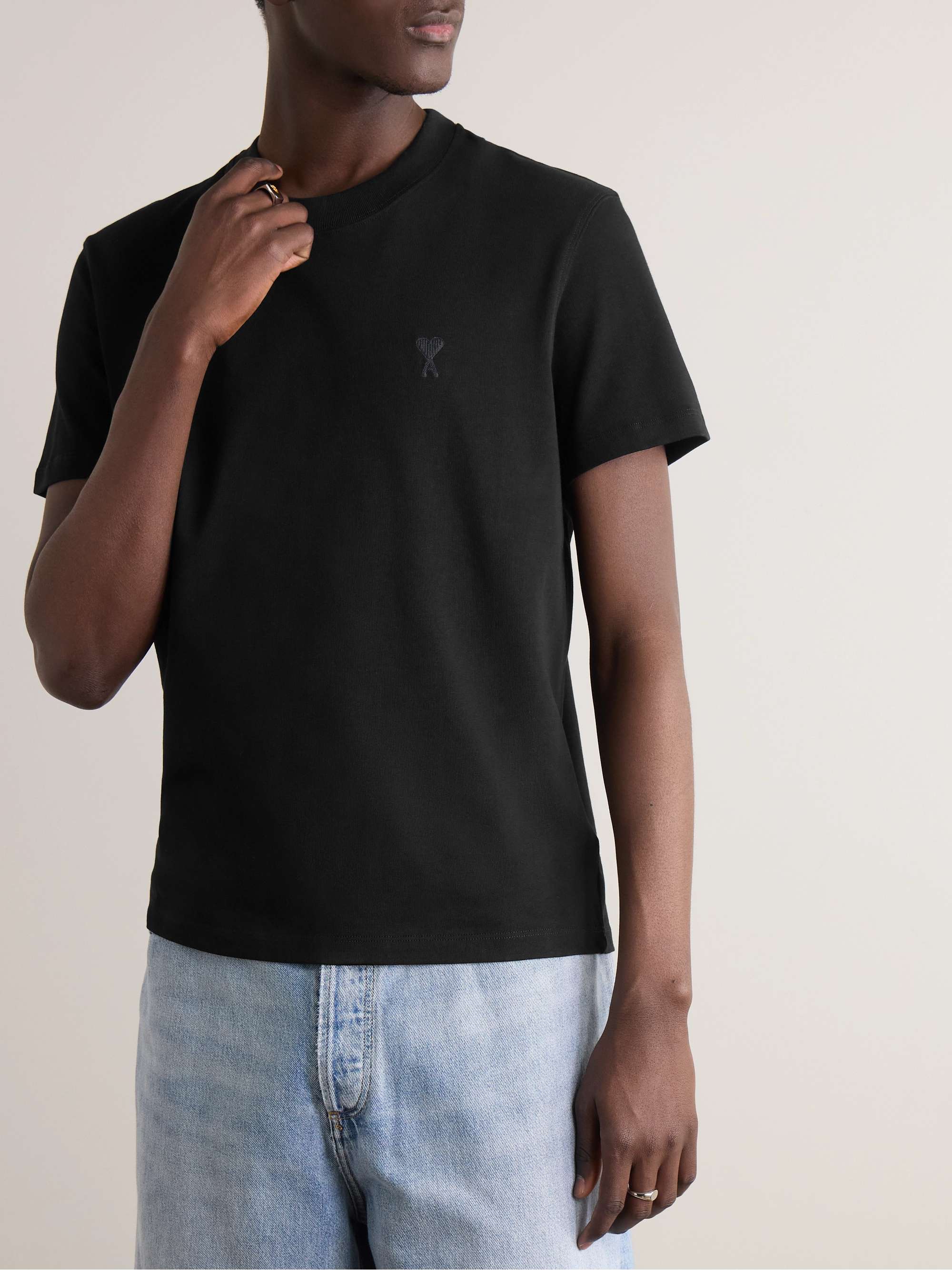 AMI PARIS ADC Logo-Embroidered Organic Cotton-Jersey T-Shirt
