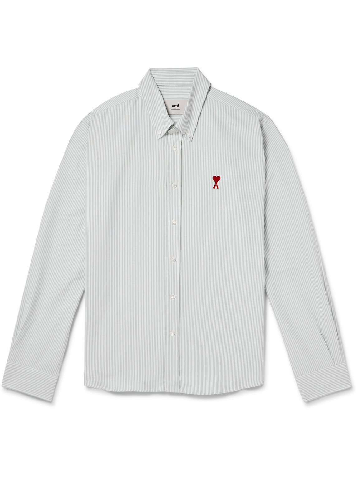 Ami Alexandre Mattiussi Button-down Collar Logo-embroidered Striped Cotton Oxford Shirt In White
