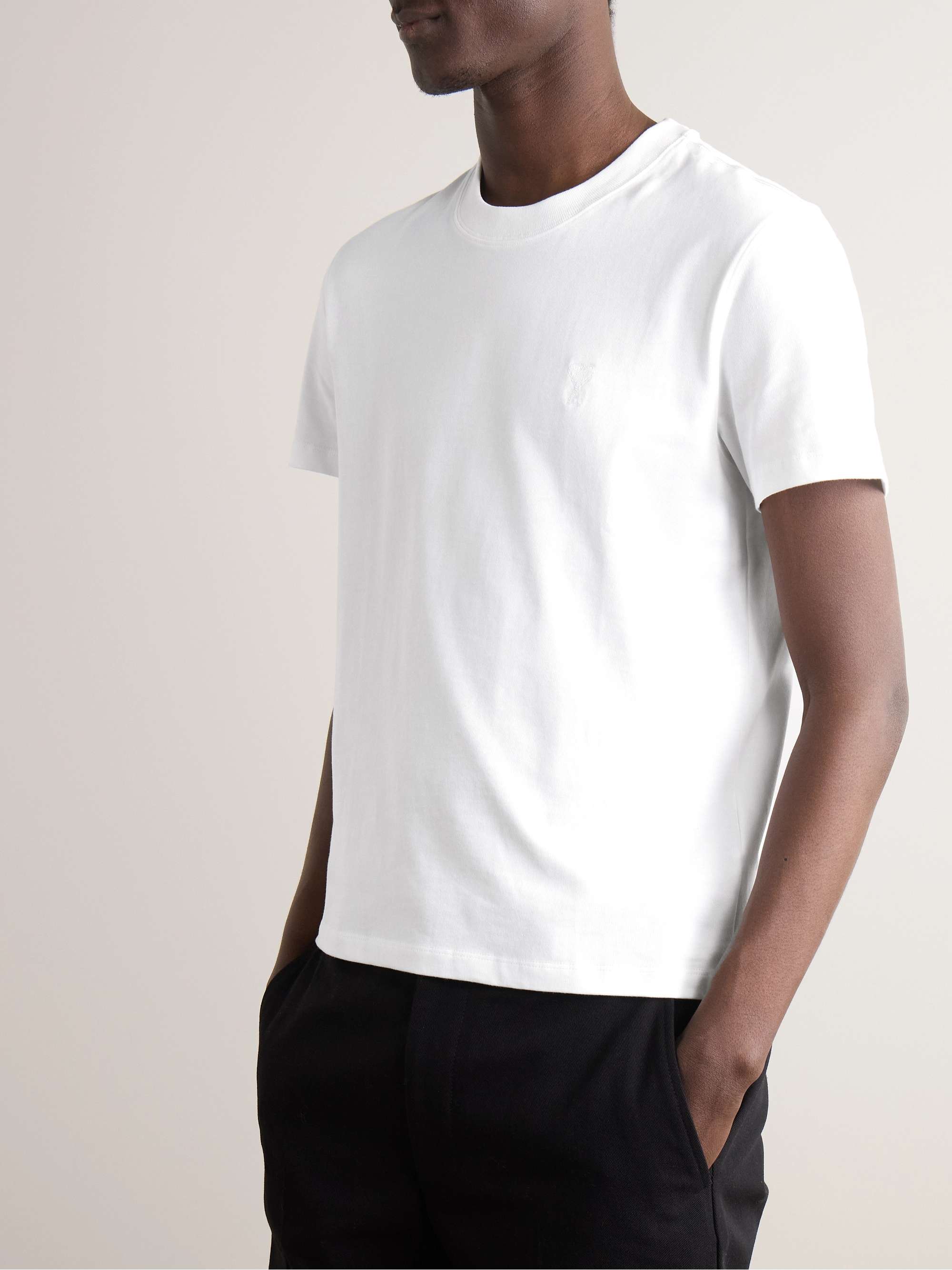 AMI PARIS ADC Logo-Embroidered Organic Cotton-Jersey T-Shirt