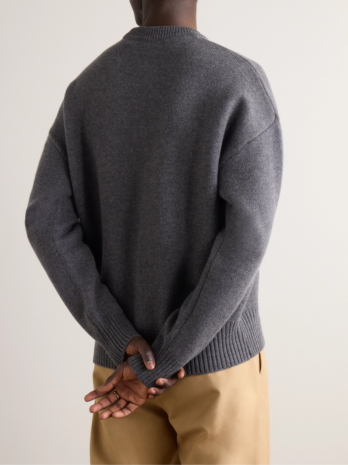 Shop Ami Alexandre Mattiussi Logo-intarsia Virgin Wool Sweater In Gray