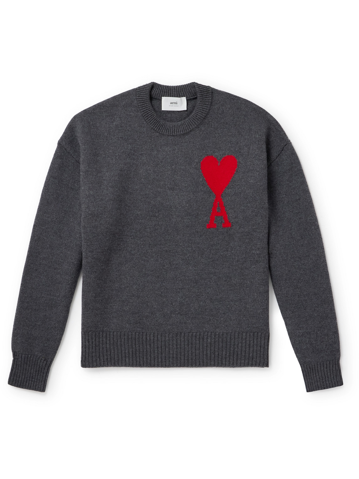Shop Ami Alexandre Mattiussi Logo-intarsia Virgin Wool Sweater In Gray