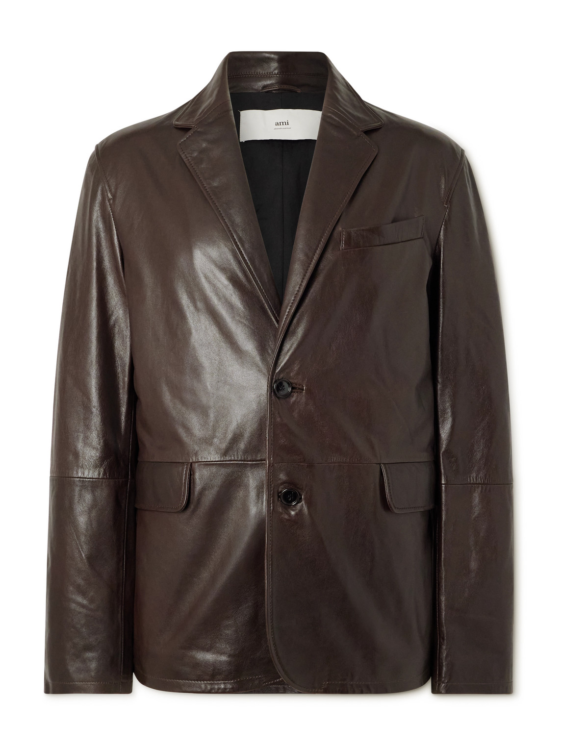 Ami Alexandre Mattiussi Brown Two Buttons Leather Jacket In Brown