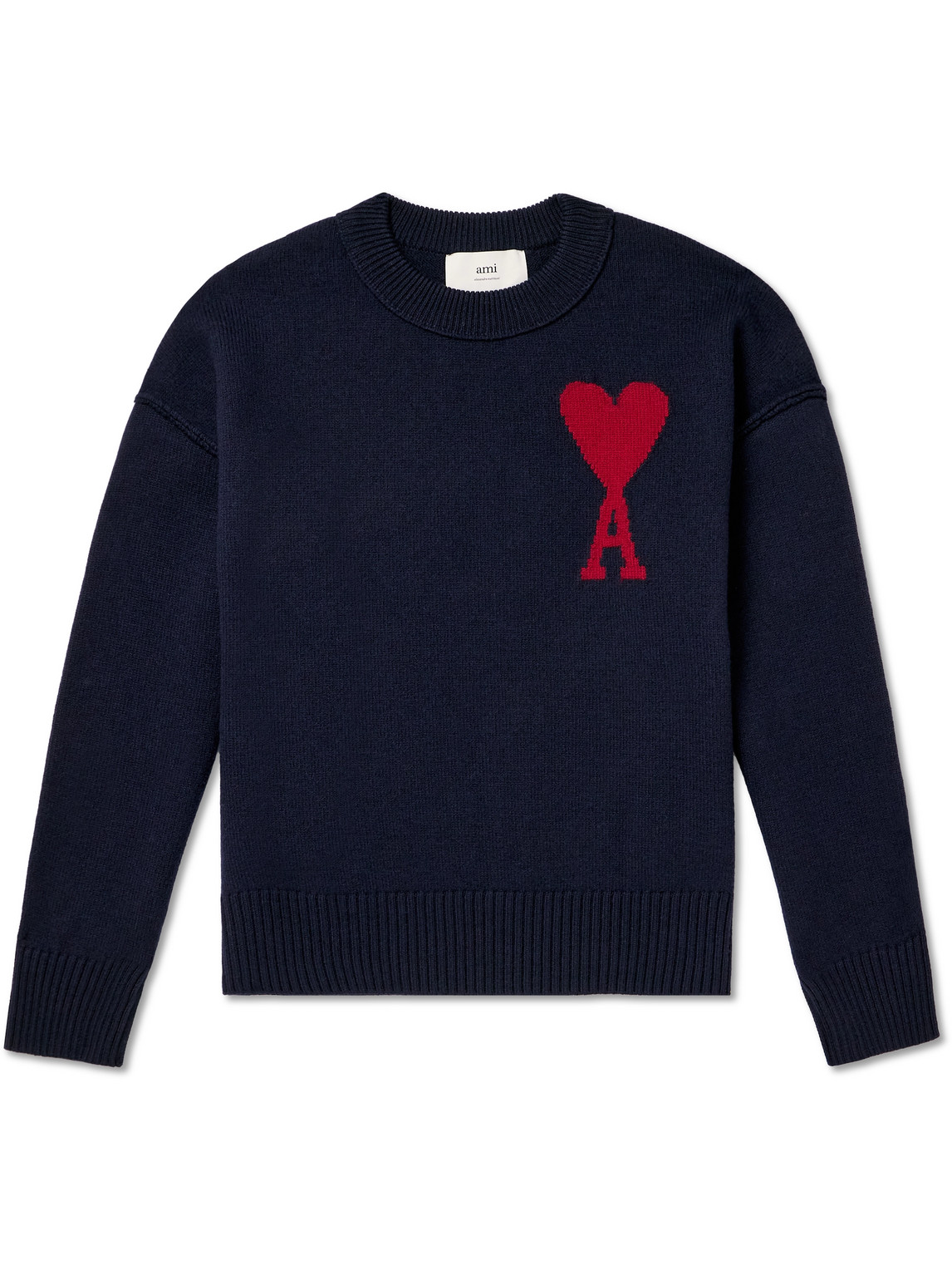 Ami Alexandre Mattiussi Logo-intarsia Virgin Wool Sweater In Blue
