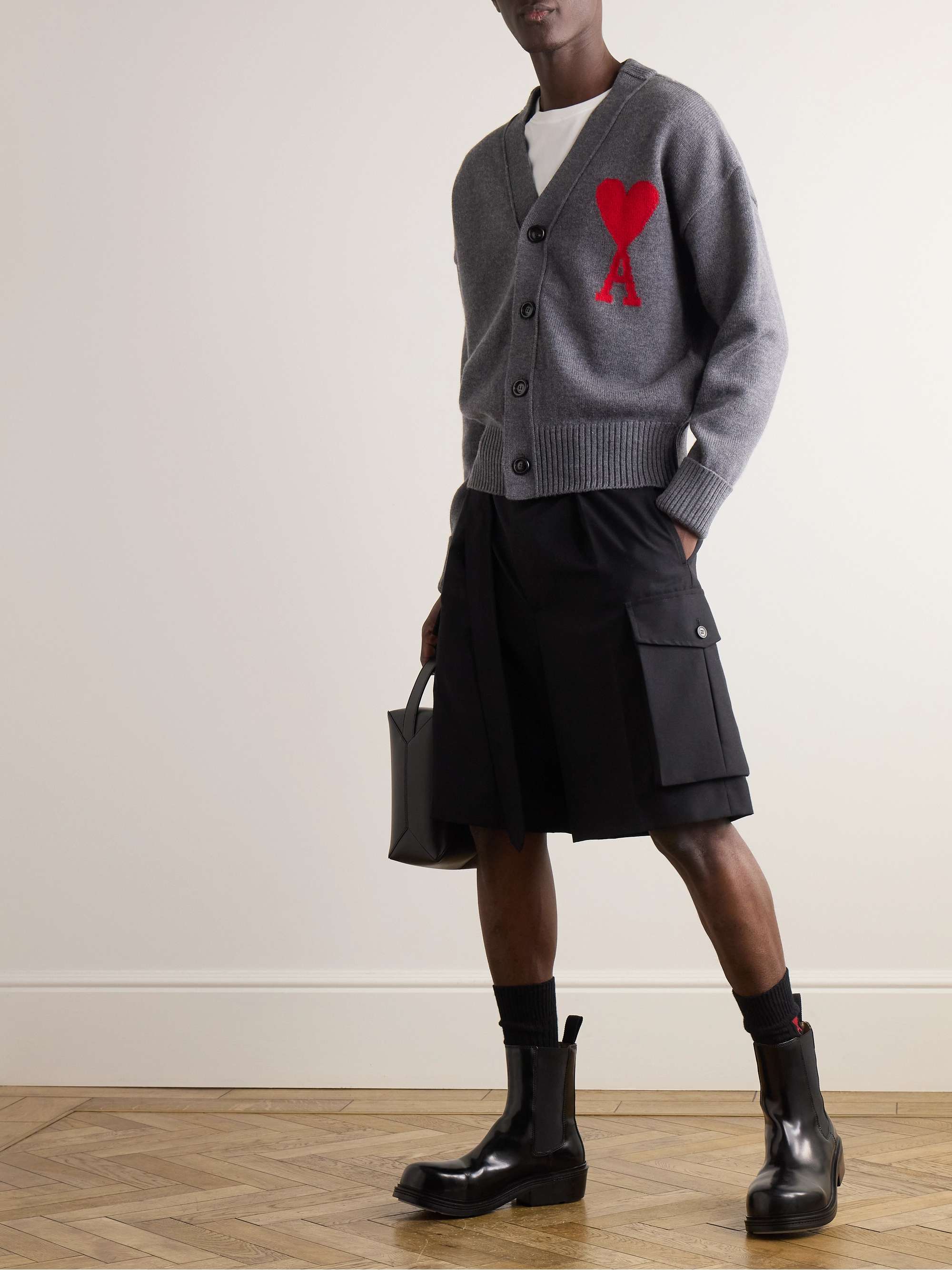 AMI PARIS Logo-Intarsia Virgin Wool Sweater