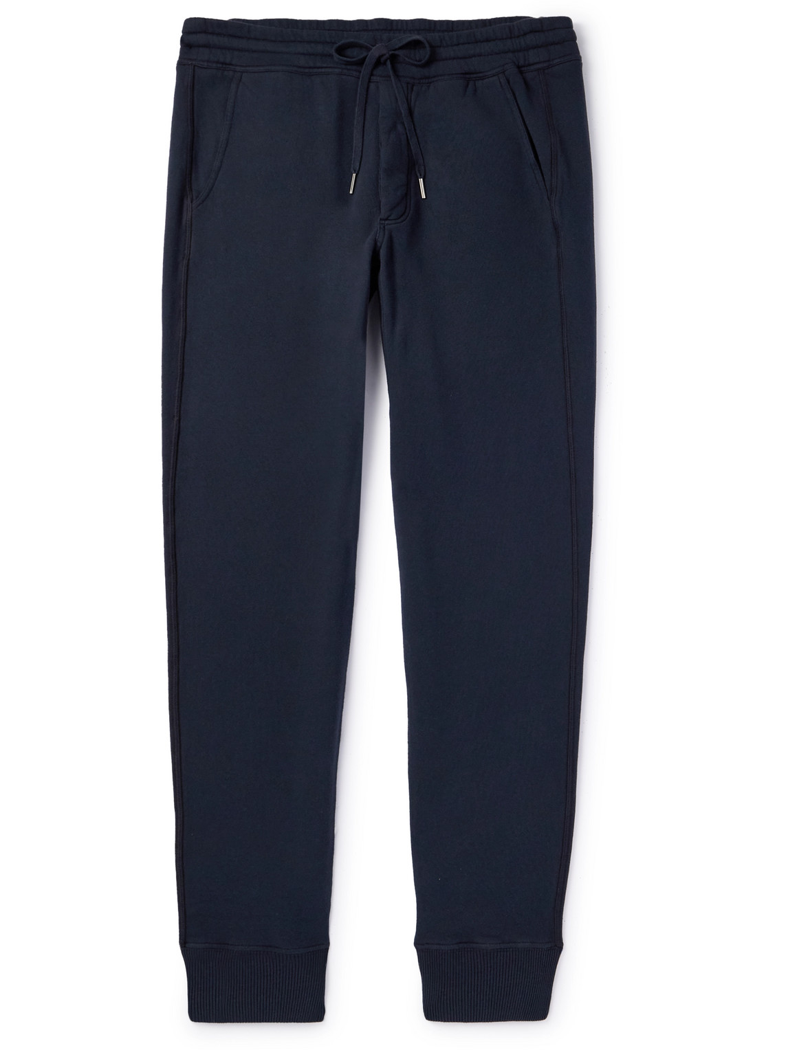 Tom Ford Tapered Garment-dyed Cotton-jersey Sweatpants In Blue