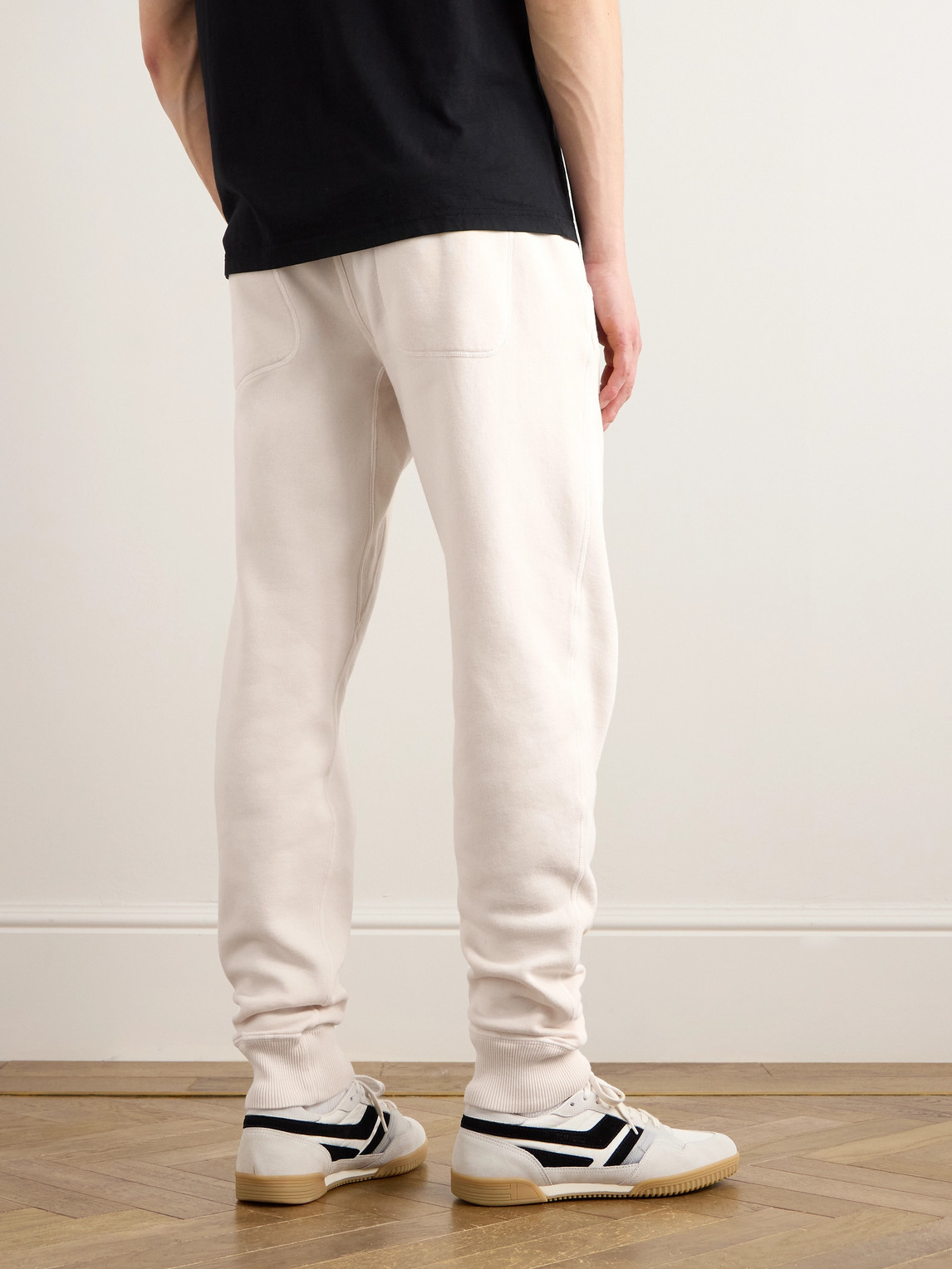 Shop Tom Ford Tapered Garment-dyed Cotton-jersey Sweatpants In Neutrals