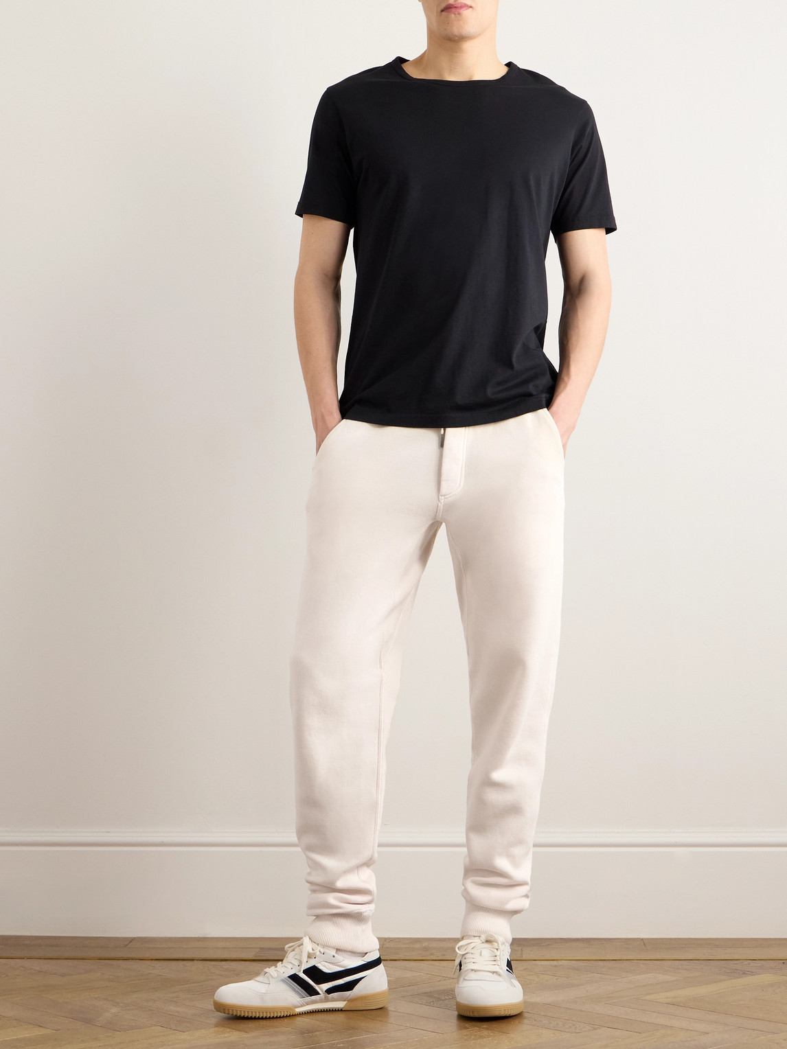Shop Tom Ford Tapered Garment-dyed Cotton-jersey Sweatpants In Neutrals