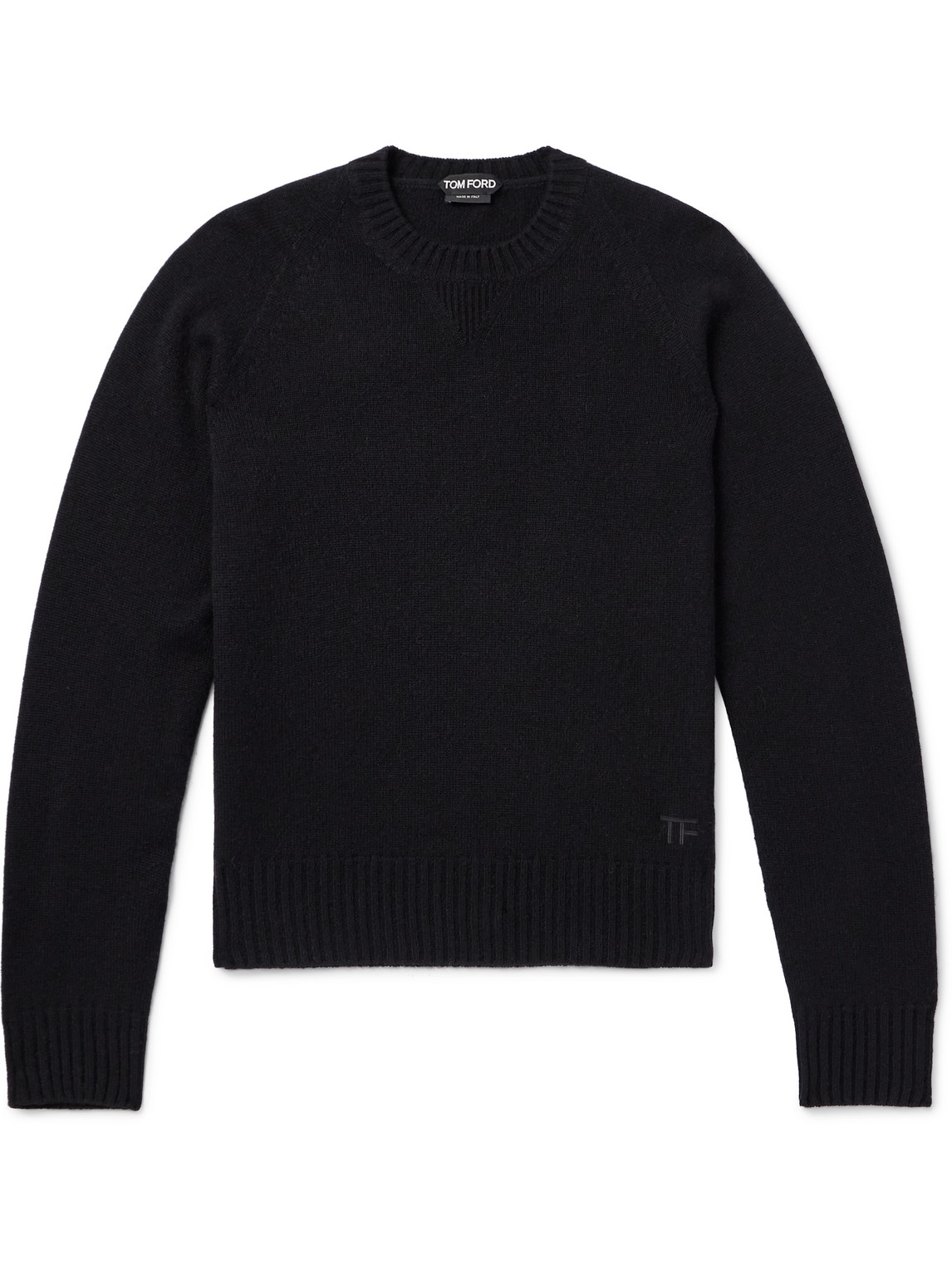 Tom Ford Slim-fit Logo-embroidered Brushed-cashmere Jumper In Black