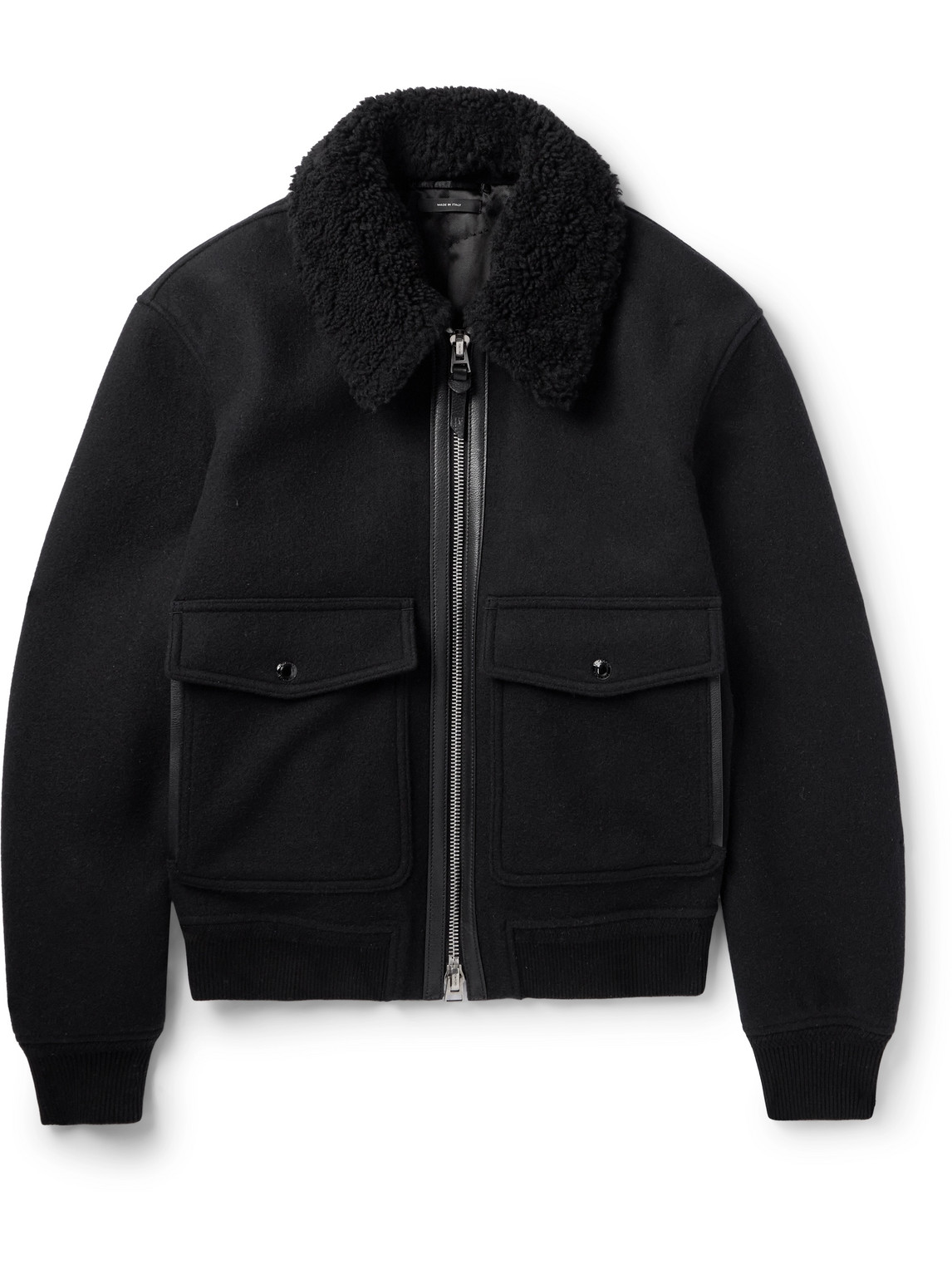 Tom Ford Men's Double-face Wool Blend Jacket With Removable Shearling Collar In Black
